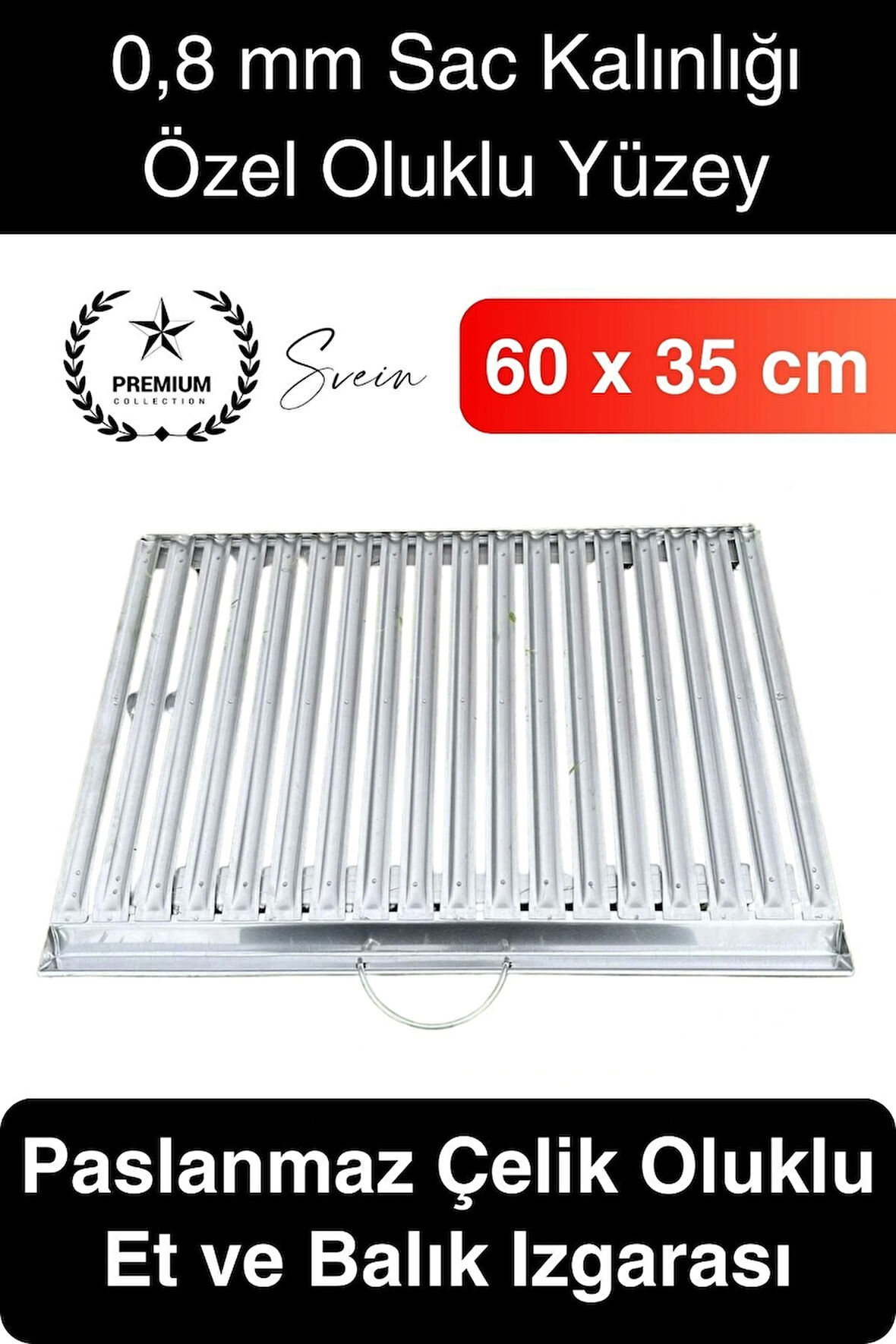 Premium 60 x 35 cm Paslanmaz Çelik 0,8 Kalın Oluklu Izgara Mangal Piknik Kamp Et Balık Kebap Pişirme