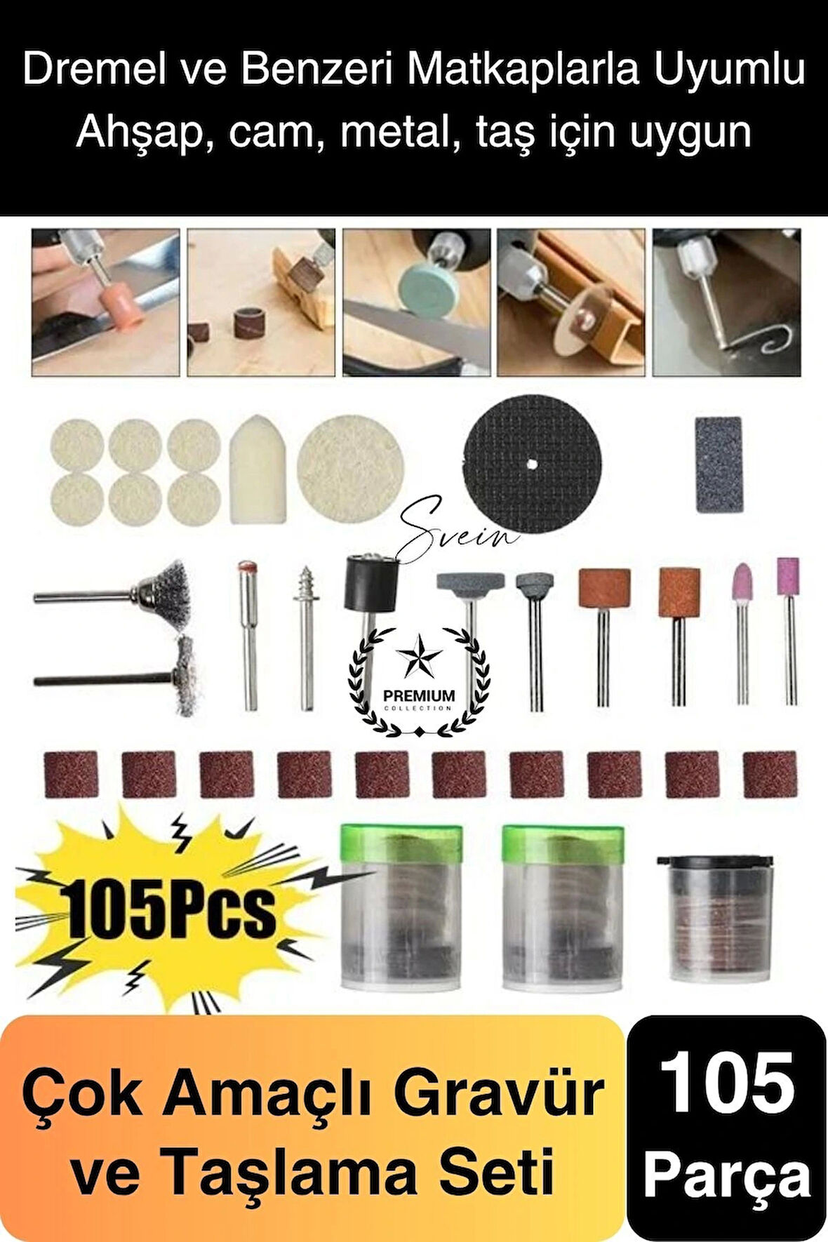 Premium 105 Parça Hobi Gravür Taşlama Ucu Mini Metal Ahşap Oyma Seti Parlatma Zımparalama Fırçalama