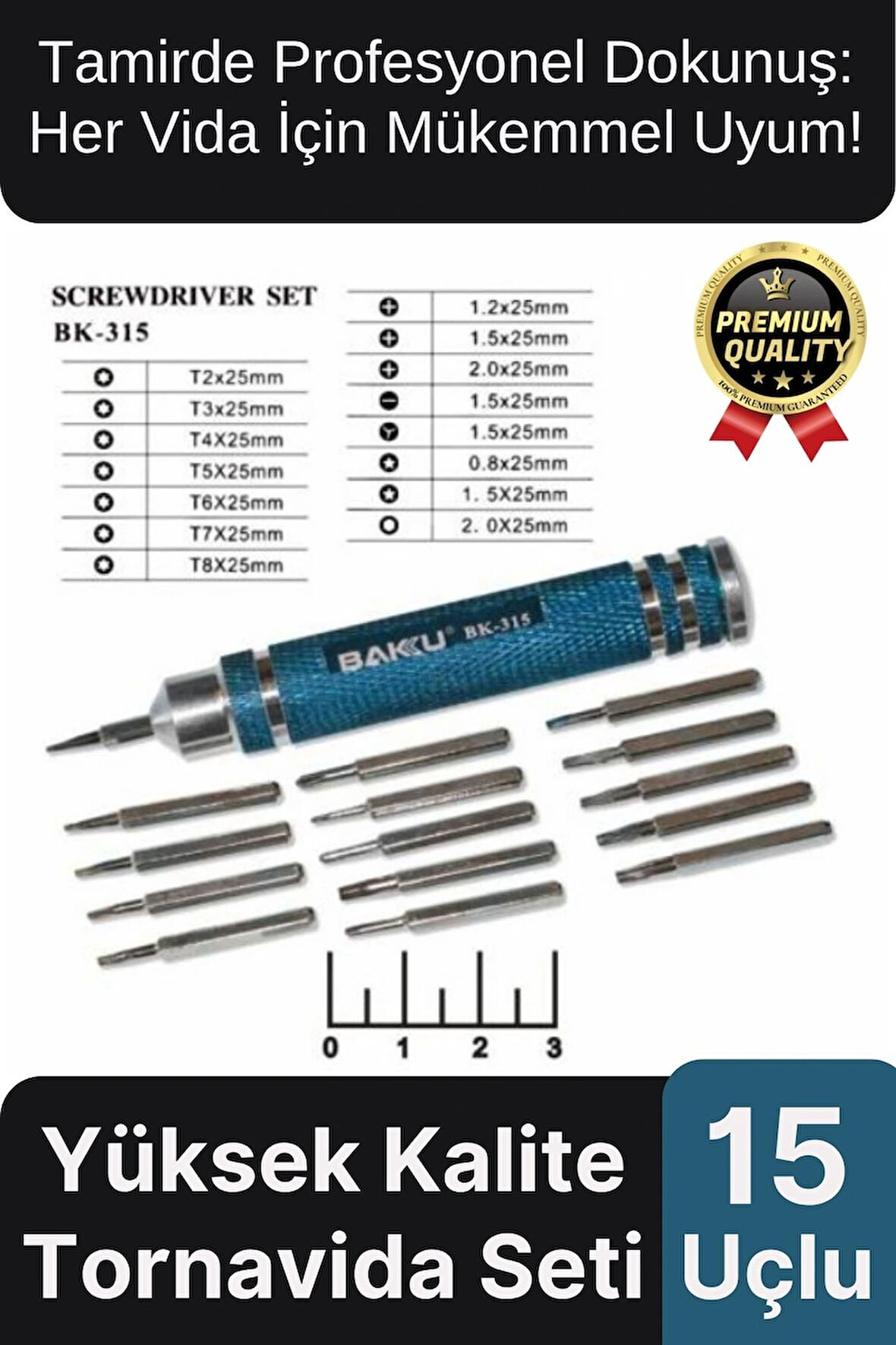 Profesyonel Seri Dayanıklı Yüksek Kalite Ergonomik Hassas Tamir Taşınabilir 15 Uçlu Tornavida Seti