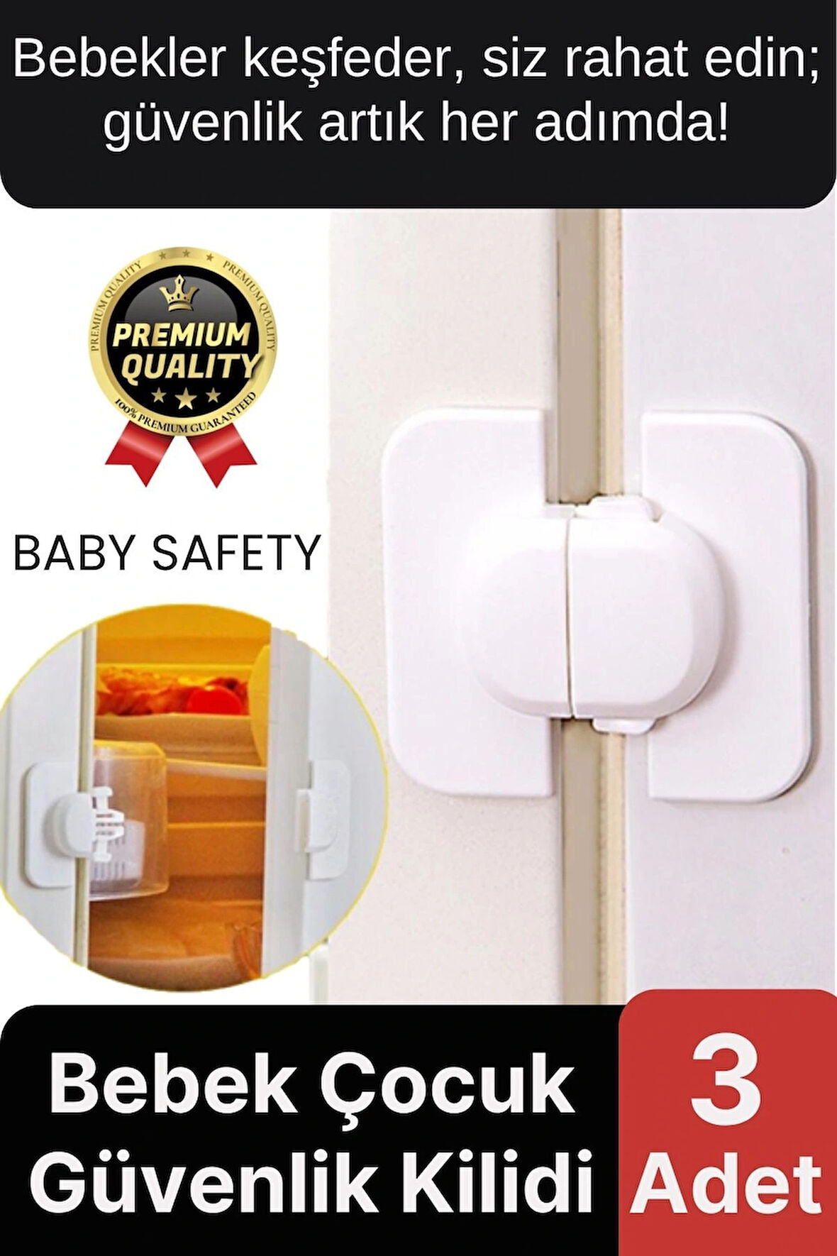 Özel Üretim Çekmece Buzdolabı Pencere Dolap Sabitleyici Çocuk Bebek Koruyucu Güvenlik Kilidi 3 Adet