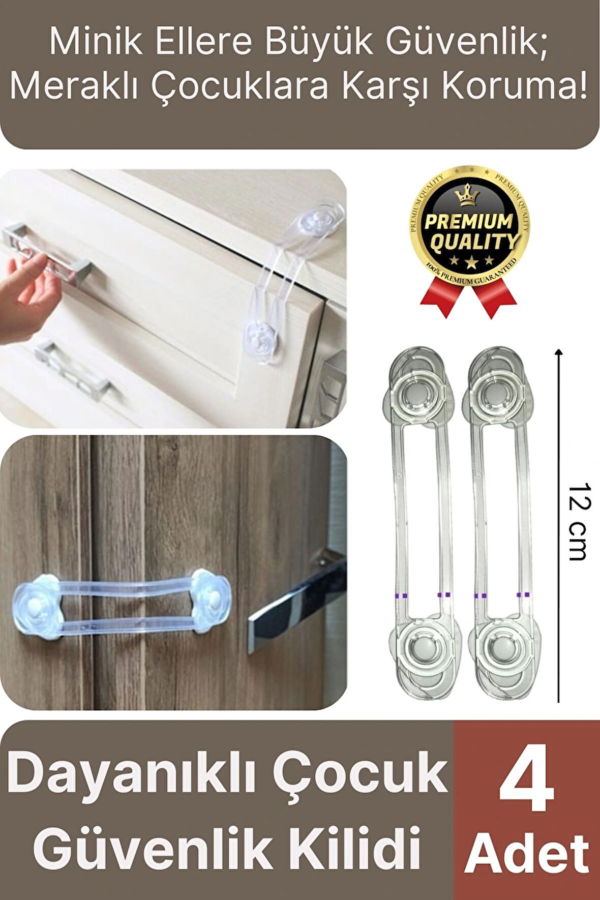 Çok Amaçlı Çekmece Dolap Kapağı Koruma Aparatı Ayarlanır Çocuk Bebek Güvenlik Kilidi 4 Adet 12 Cm