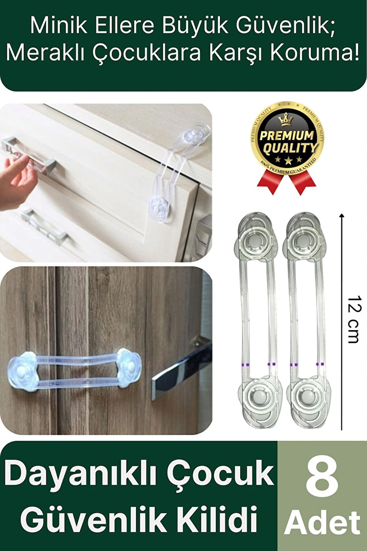 Özel Üretim Ayarlanır Çekmece Dolap Kapağı Koruma Aparatı Bebek Çocuk Güvenlik Kilidi 8 Adet 12 Cm