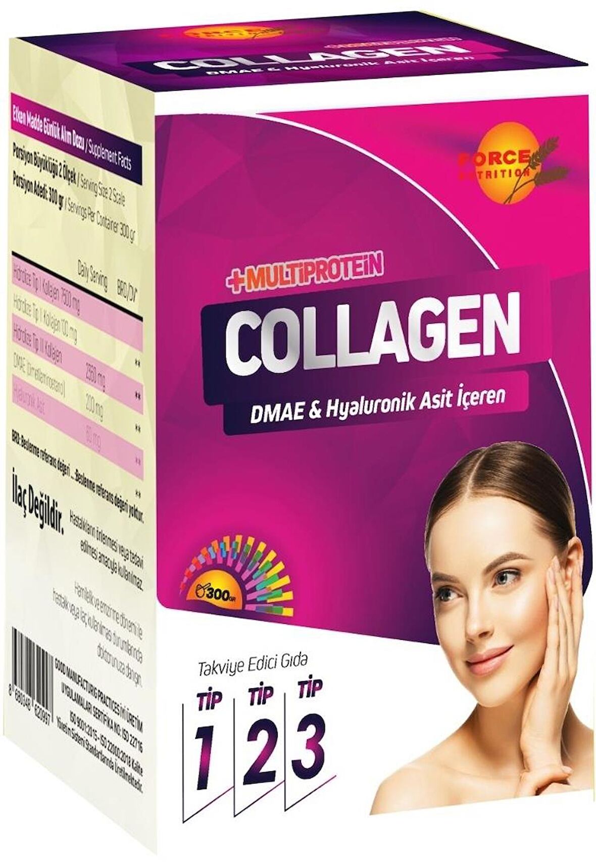 Powder Collagen 300 Gr Type 1-2-3 Dmae Hyarunonic Acid Toz Kolajen Tip 1-2-3