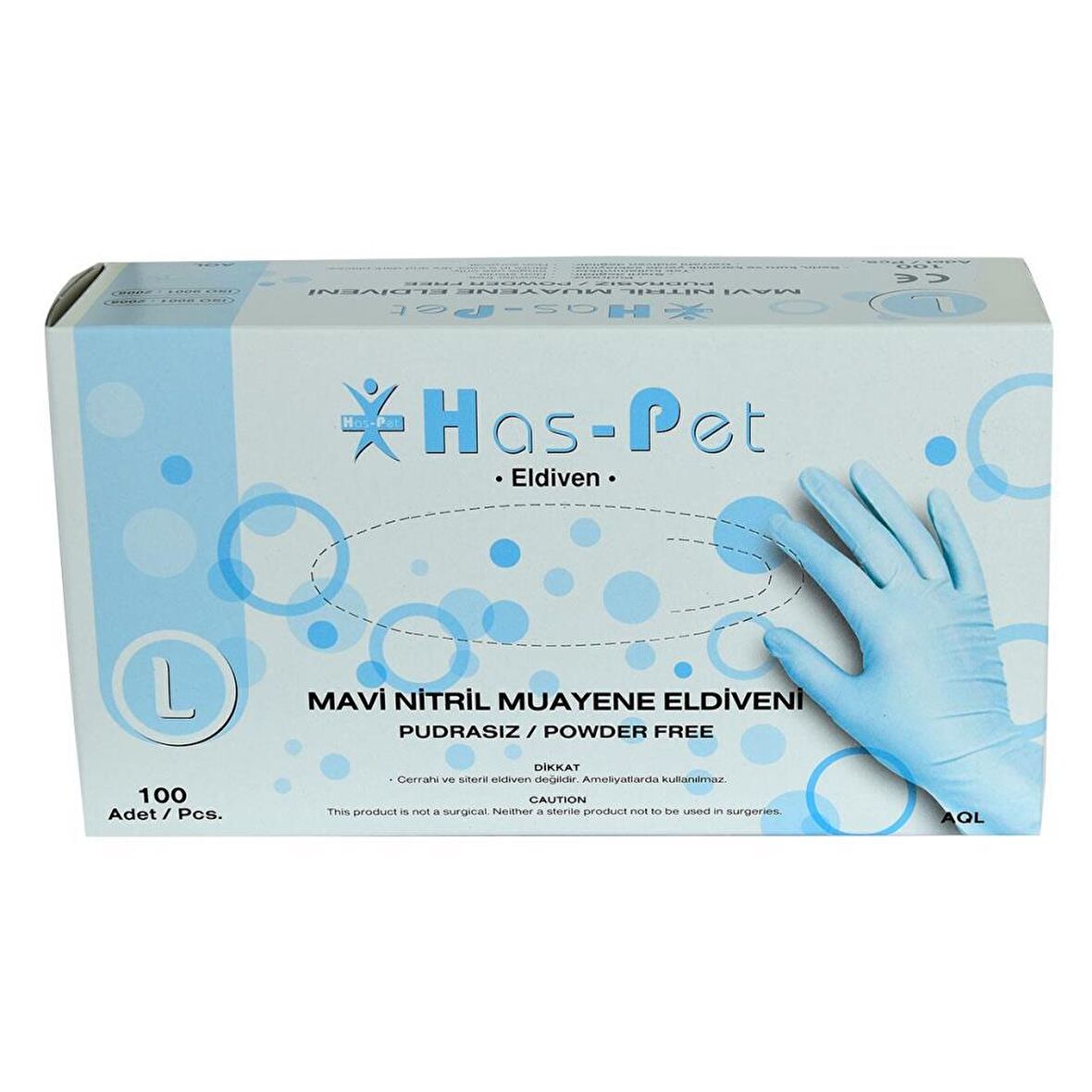 Has-Pet Pudrasız Mavi Nitril Eldiven Büyük Boy (L) 100 Lü Paket