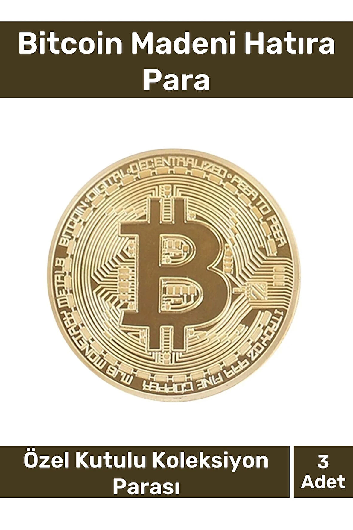 Deluxe Series Kutulu Hediyelik Kripto Hatıra Koleksiyon Bitcoin Madeni Para Altın Rengi 3 Adet
