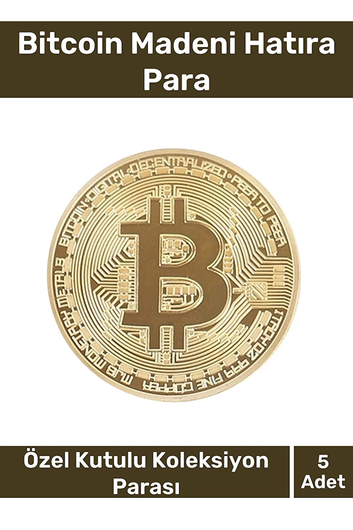Deluxe Series Kutulu Hediyelik Kripto Hatıra Koleksiyon Bitcoin Madeni Para Altın Rengi 5 Adet