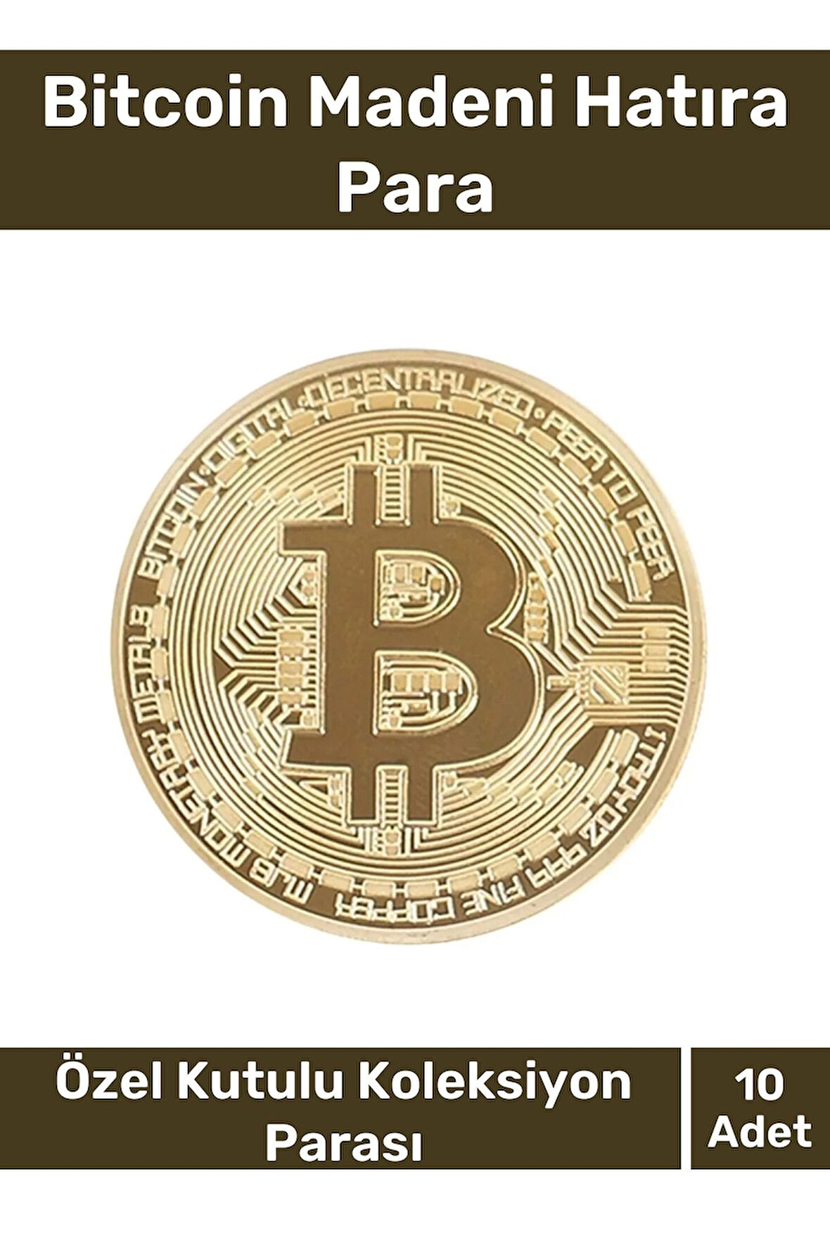 Deluxe Series Kutulu Hediyelik Kripto Hatıra Koleksiyon Bitcoin Madeni Para Altın Rengi 10 Adet
