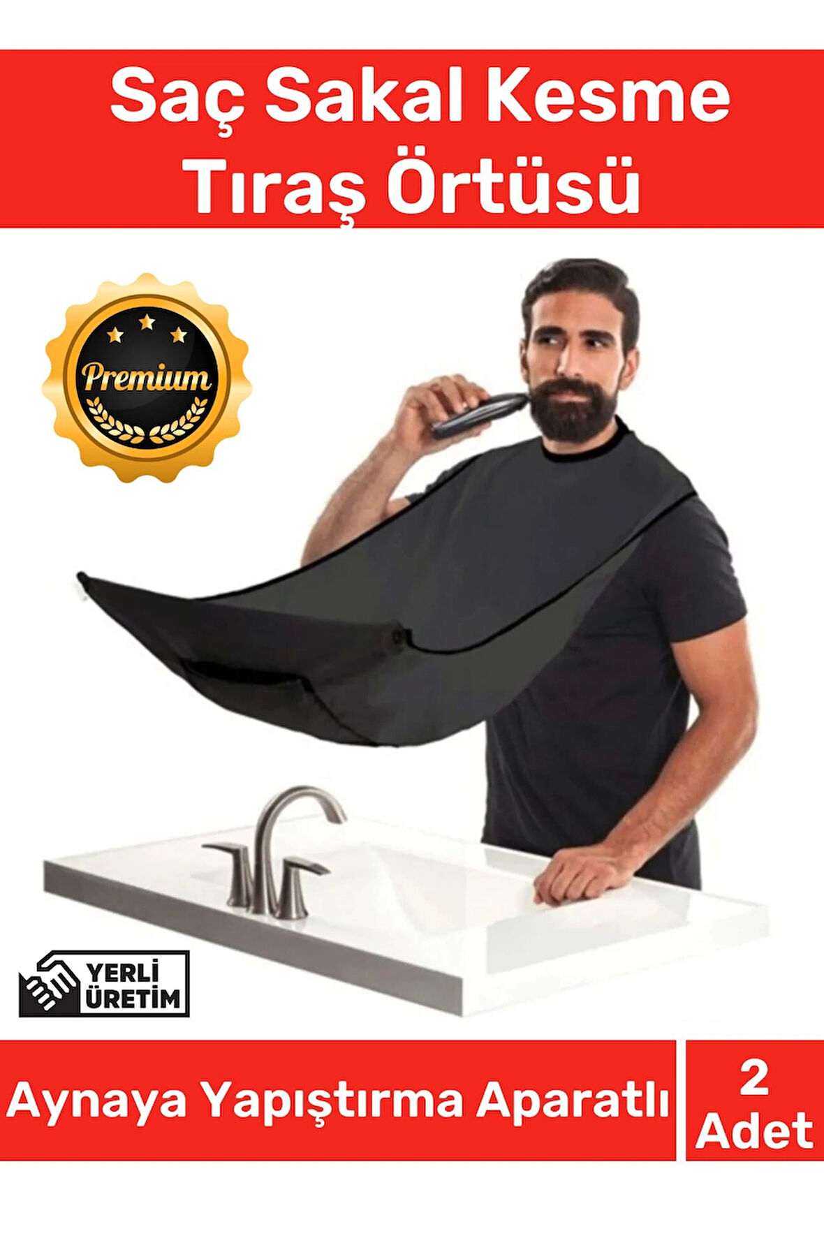 Deluxe Pratik Vakumlu Aynaya Yapıştırma Aparatlı Evde Saç Sakal Kesme Siyah Tıraş Örtüsü - 2 Adet
