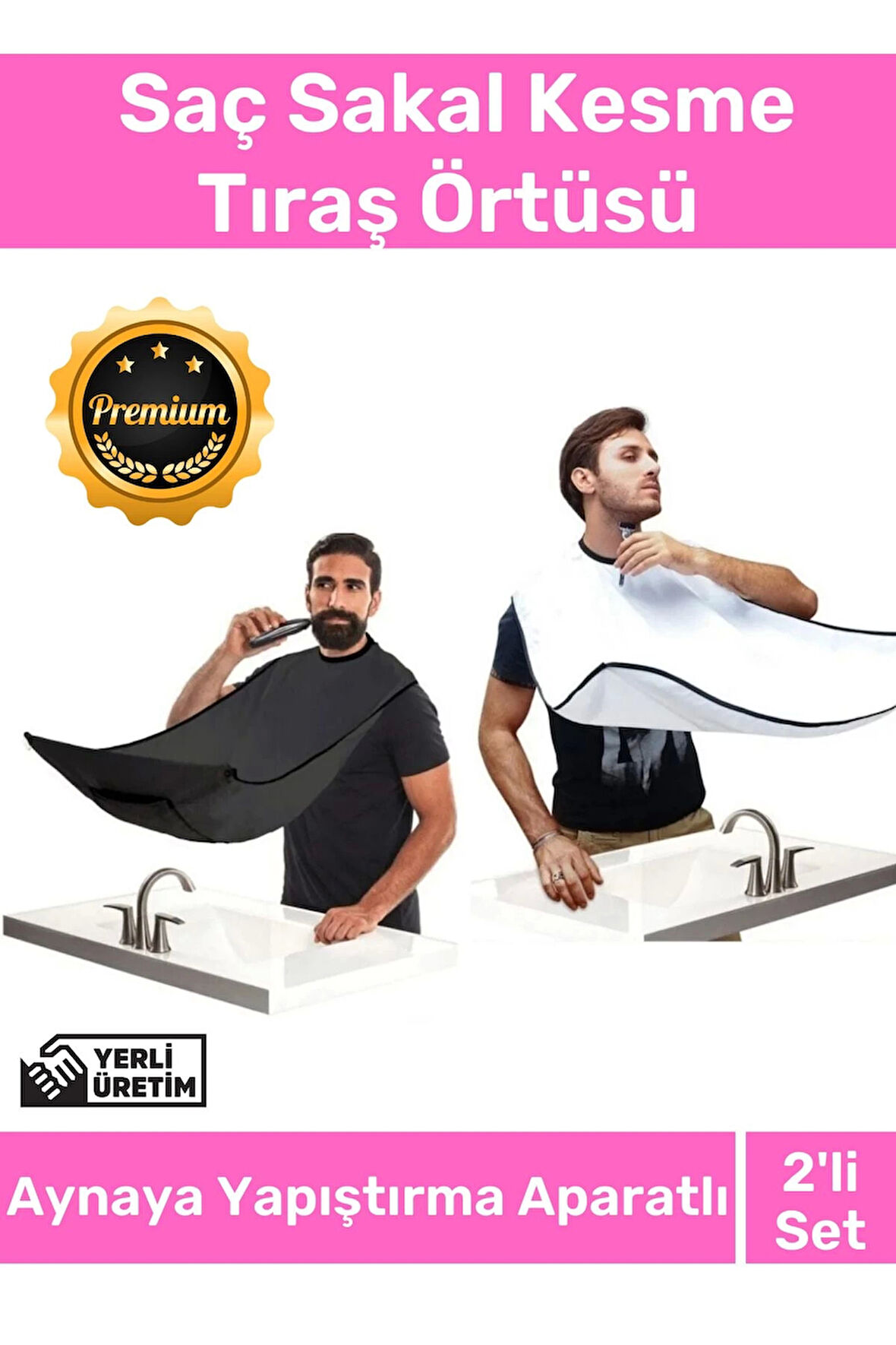 Deluxe Pratik Vakumlu Aynaya Yapıştırma Aparatlı Evde Saç Sakal Kesme Siyah- Beyaz Set Tıraş Örtüsü