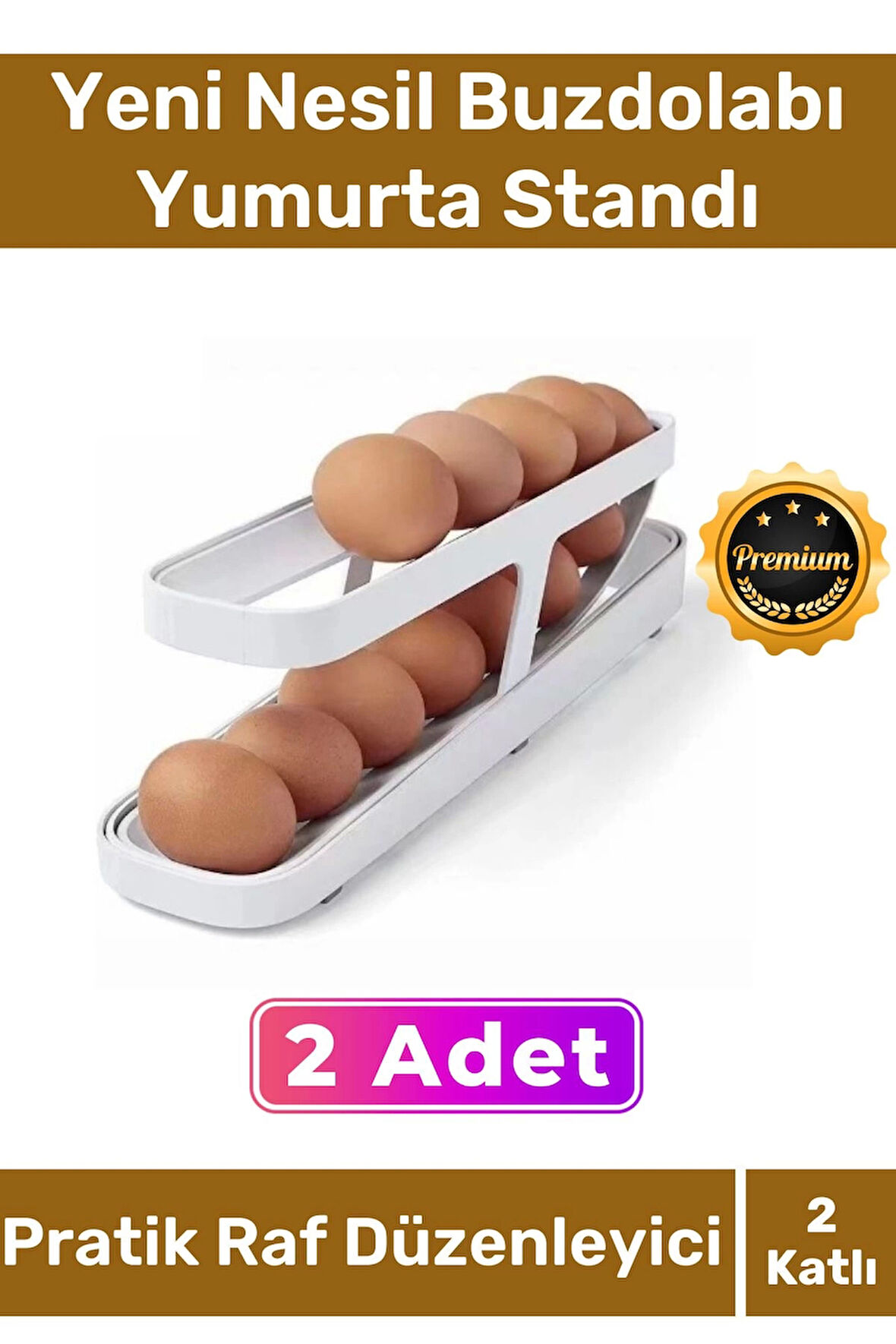 Deluxe Buzdolabı Plastik 2 Katlı Kullanışlı Pratik Raf Düzenleyici Yeni Nesil Yumurta Standı 2 Adet