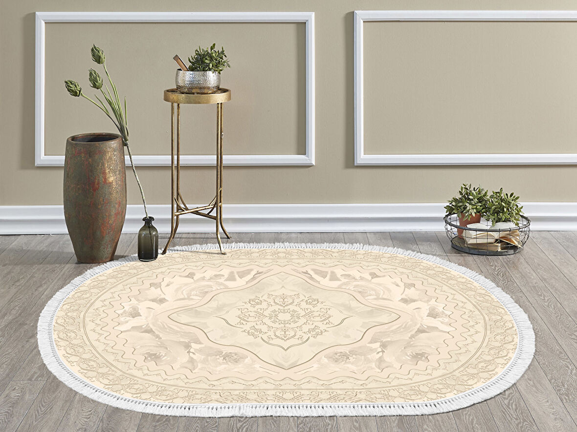 Dekoreko İnci Halı Dijital Saçaklı Oval 1856 Desen 2