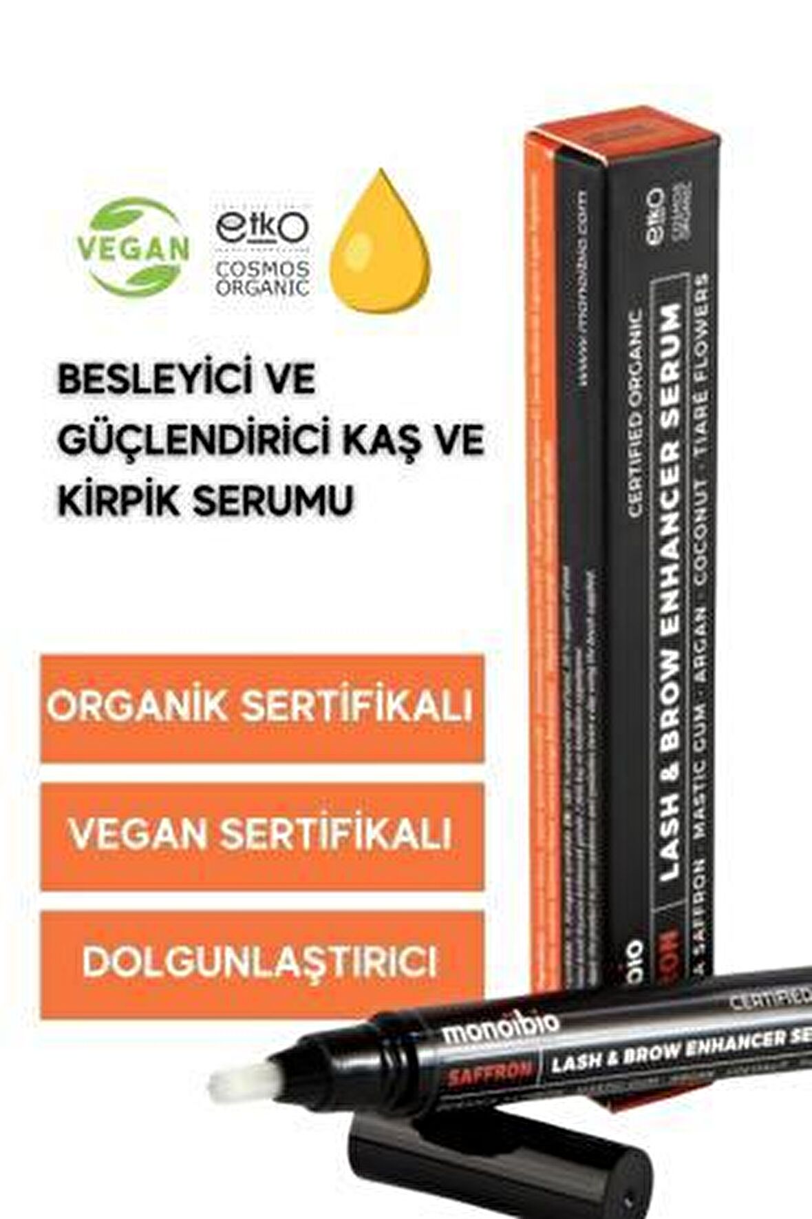 Organik Kaş Kirpik Serumu - Saffron Yağ Kaş Kirpik Oluşumunu Destekler - Vegan