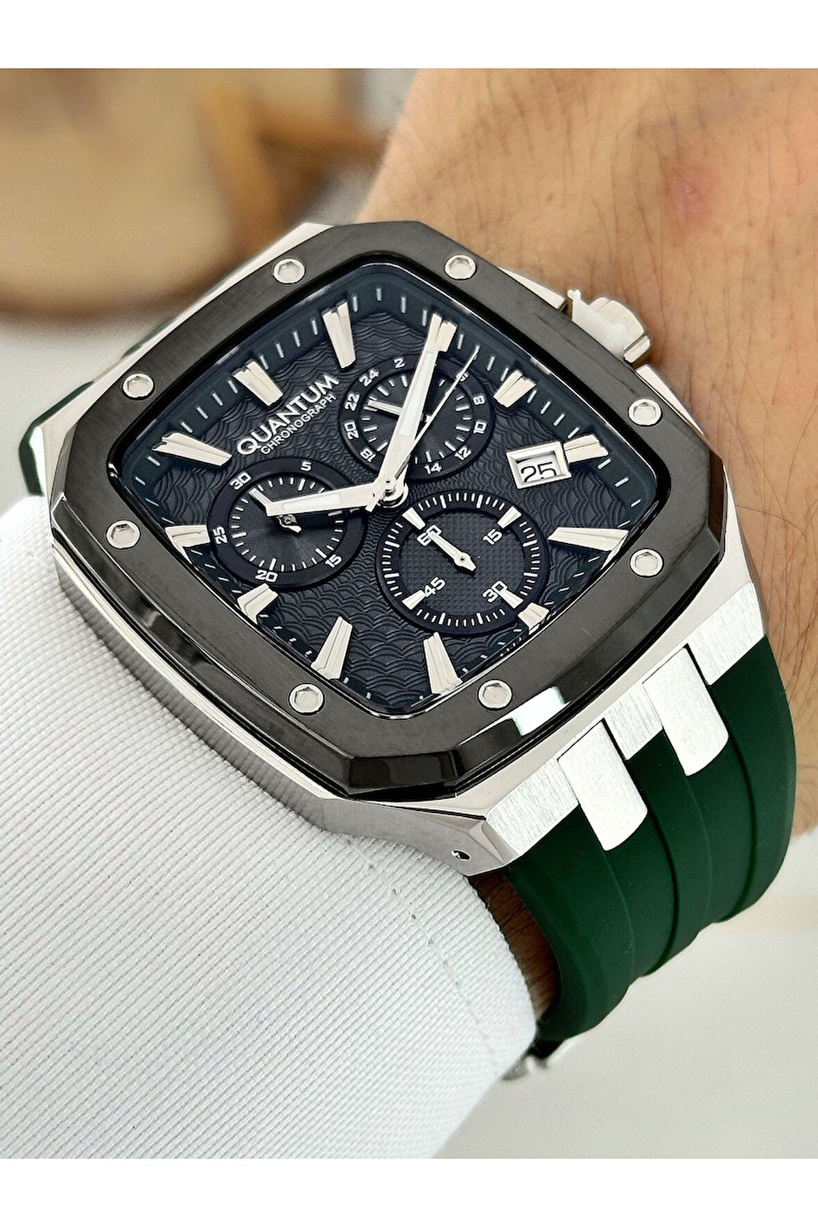 Fonksiyonlu 10 Atm Su Geçirmez Silikon Kordon Çelik Kasa Köşeli Kadran Erkek Kol Saati 1033375