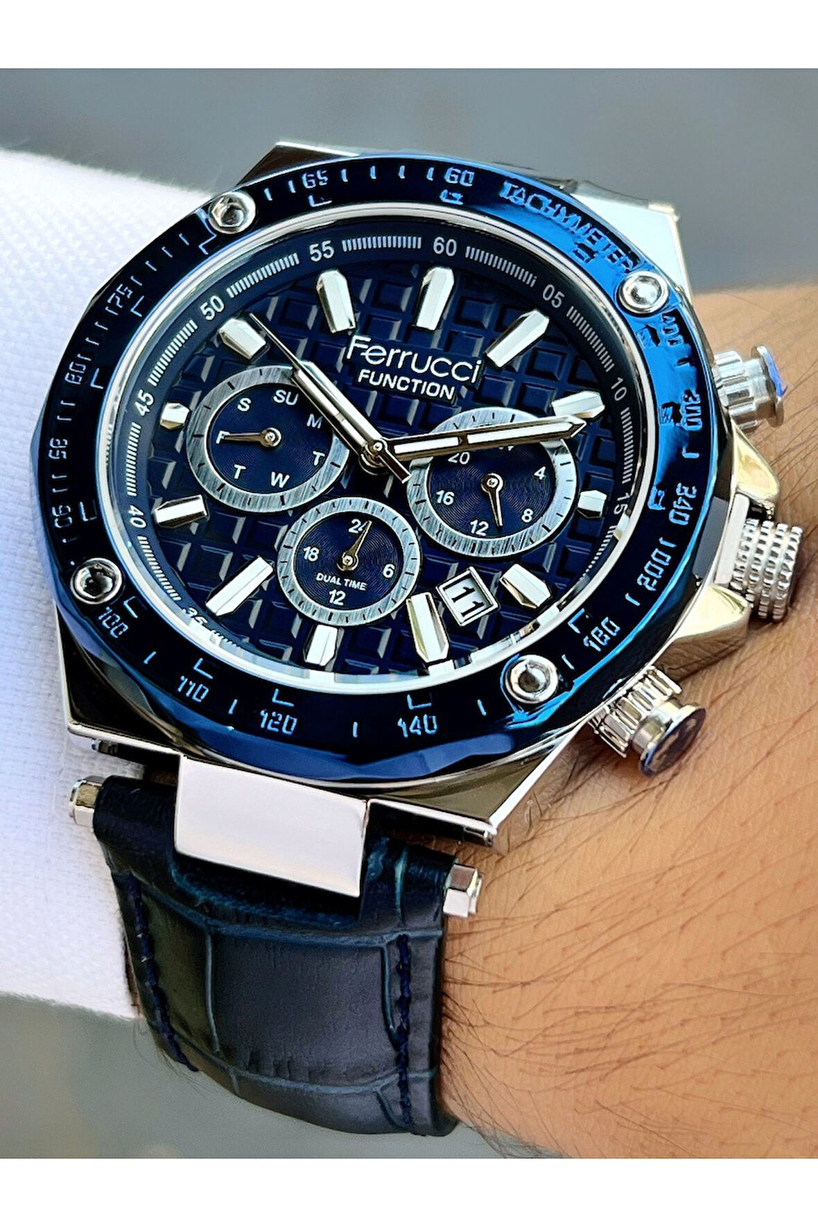 Function Fonksiyonlu Lacivert Renk 3 Atm Su Geçirmez Deri Kordon Erkek Kol Saati