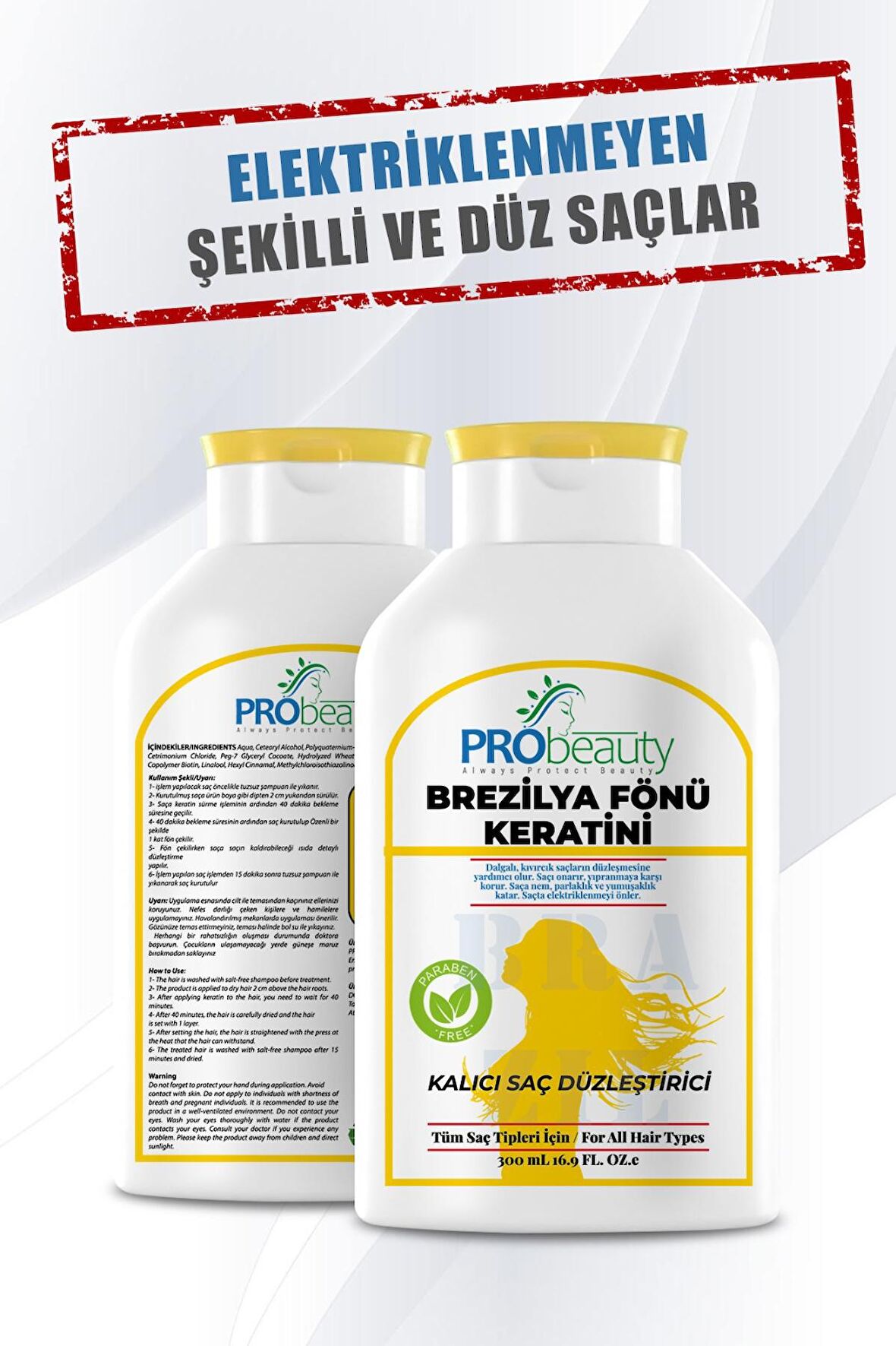 PROBEAUTY  BREZİLYA FÖNÜ KERATİNİ KALICI SAÇ DÜZLEŞTİRME KERATİN BAKIM İPEKSİ KABARMAYAN 300ML