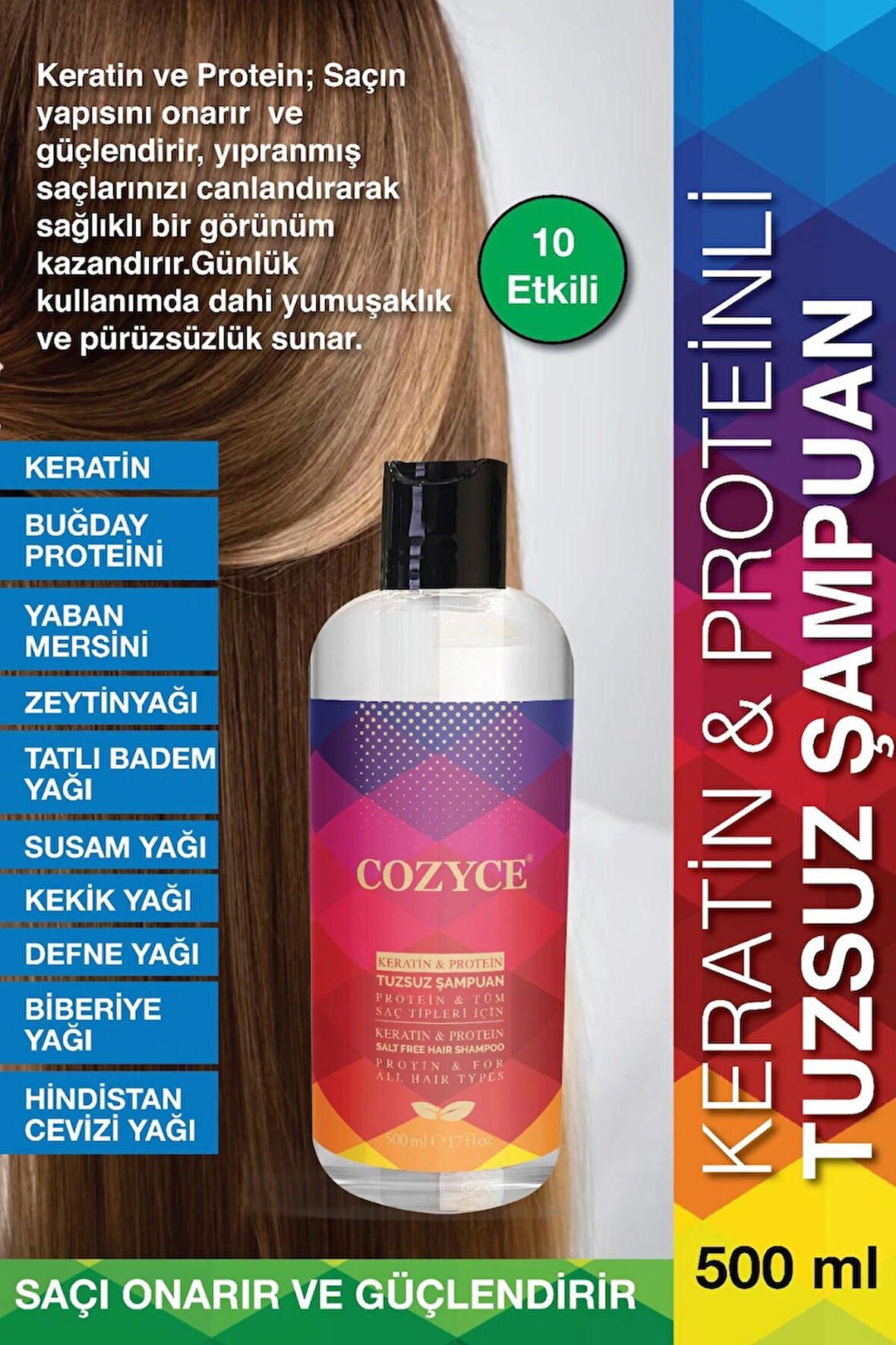 Cozyce Protein Saç Dökülmesine Karşı Hızlı Saç Uzatan Tuzsuz Şampuan Sülfatsız - Protein & Keratin