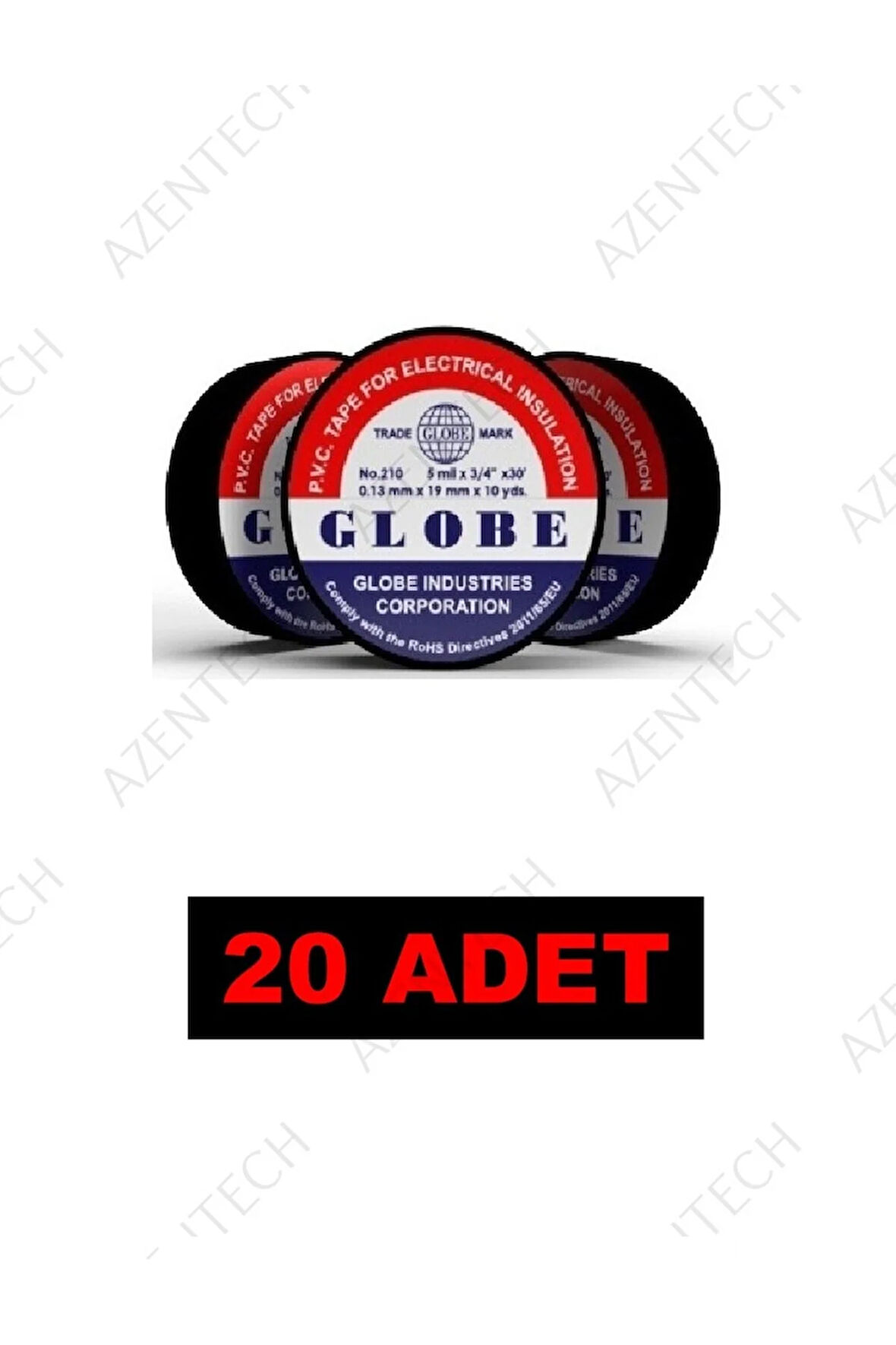 Orjinal Globe 0.13MM X 19MMX 10MM Izole Bant Elektrik Bandı Siyah 20'li Paket