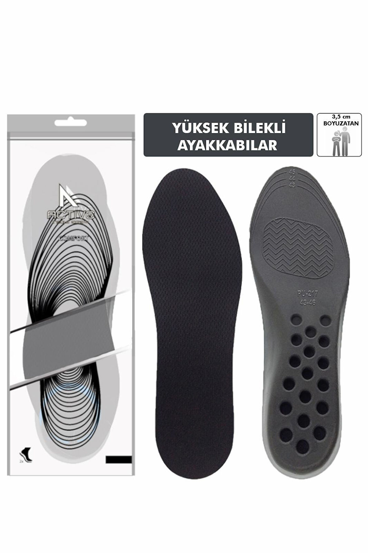 3.5 cm Boy Uzatıcı Tabanlık, Boy Uzatan İçten Hava Yastıklı Taban, Görünmez Ayakkabı Tabanlığı