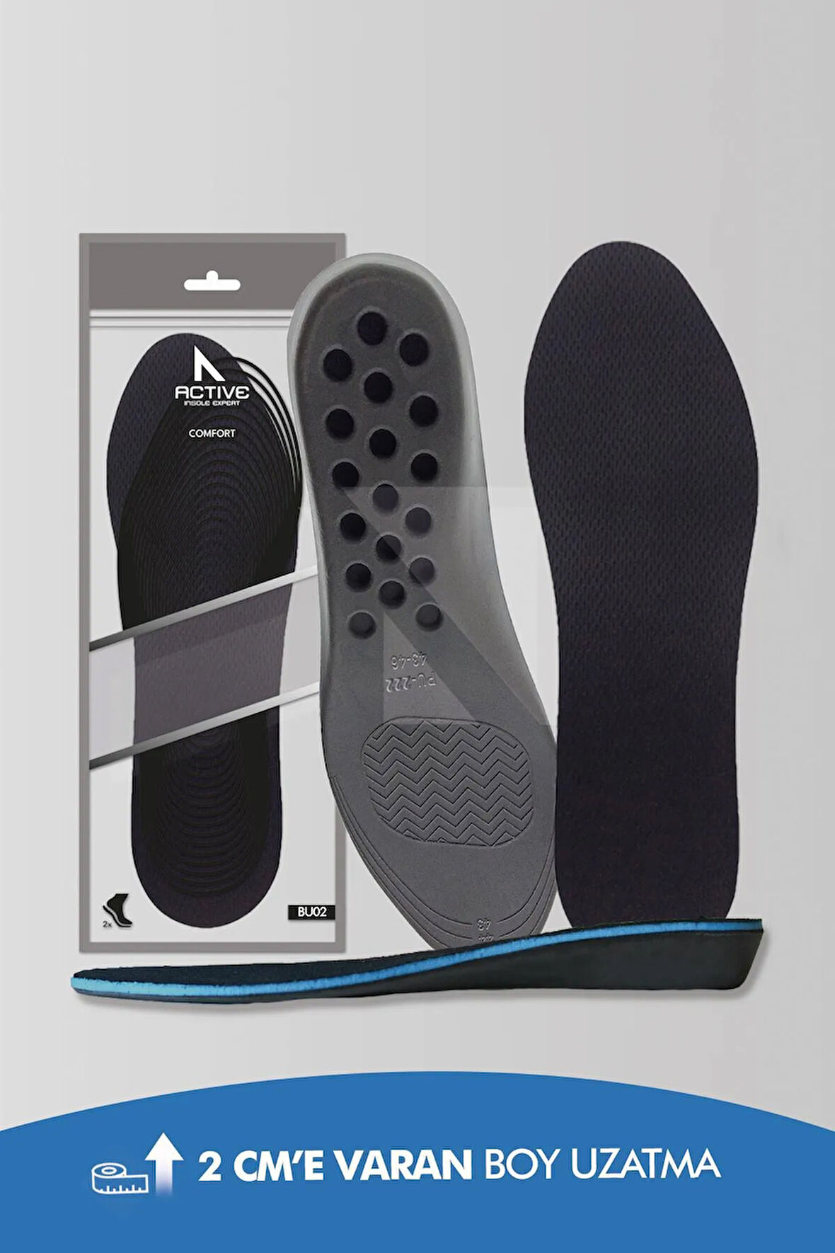 BU02 - 2 Cm Boy Uzatıcı | Gizli Topuk Yükseltici, Yastıklamalı Boy Uzatma Iç Tabanlık