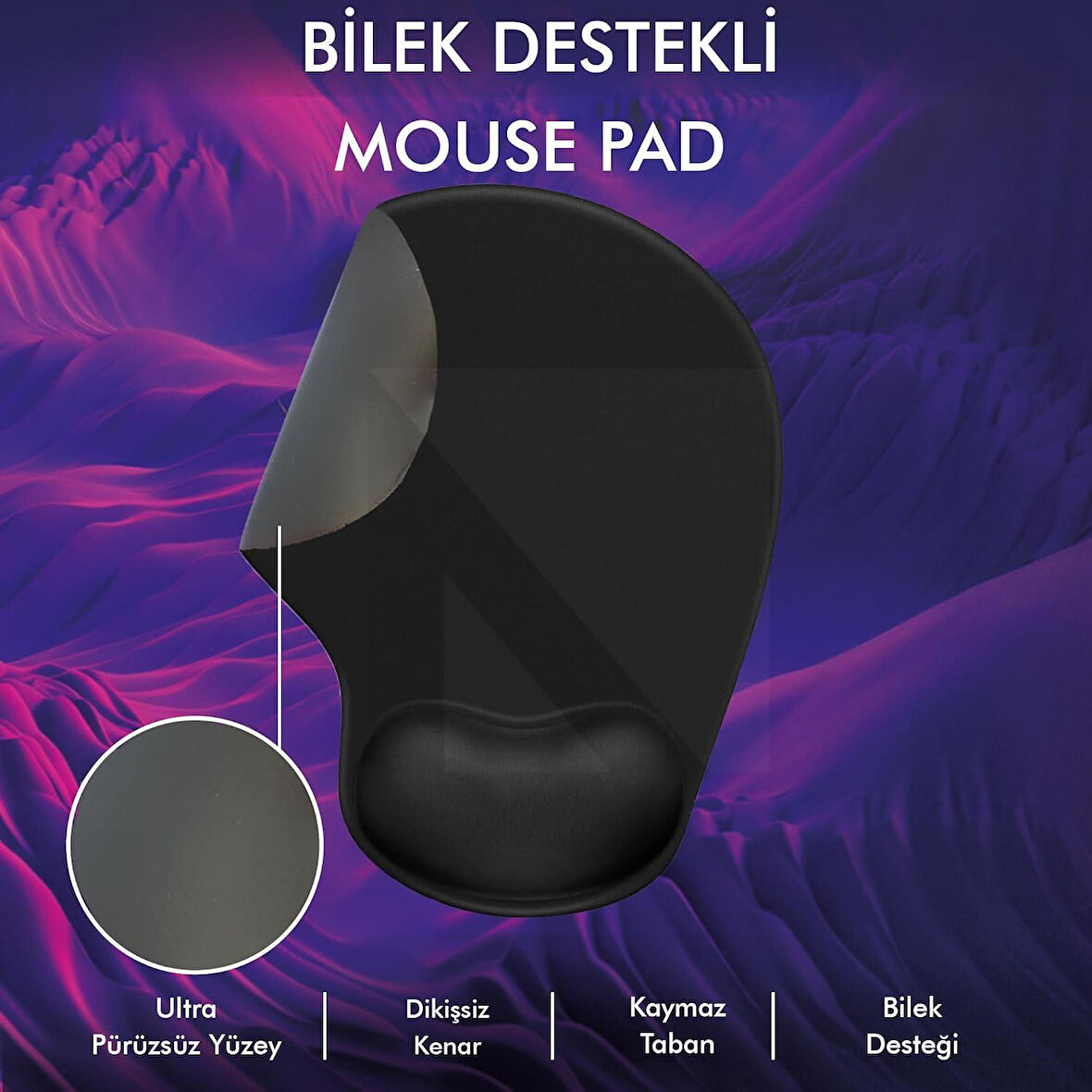 Bilek Destekli Memory Foam Mouse Pad, Ergonomik Kaymaz Hafızalı Köpük Mousepad (23X19 CM)