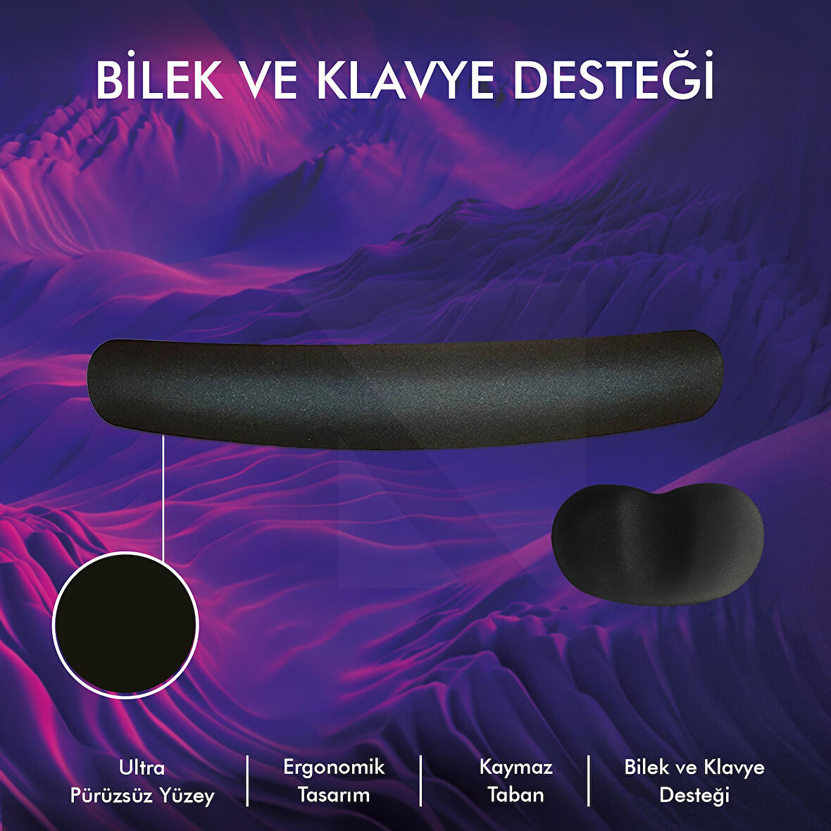 MP03 - Memory Mouse Ve Klavye Bilek Destek Pedi | Yumuşak, Ergonomik, El Bileği Dinlendirme Ped Set