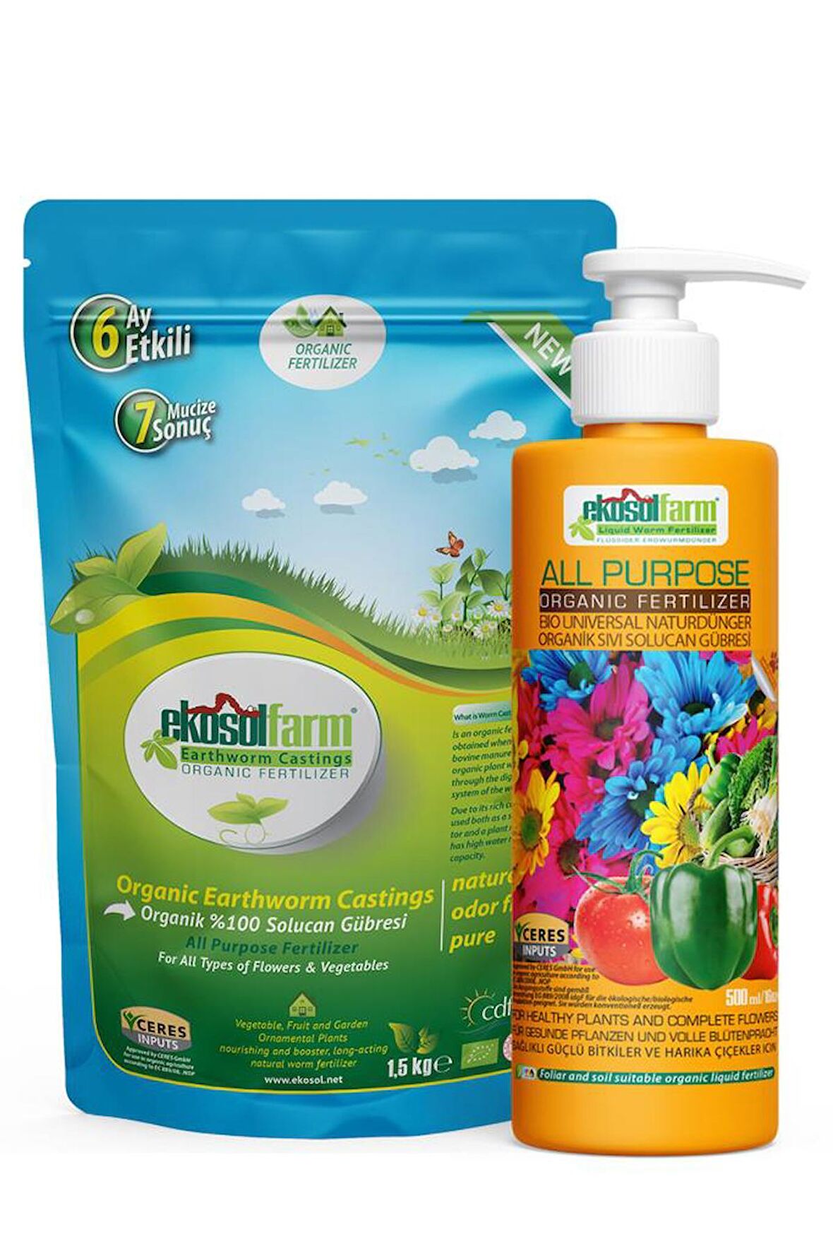 EkosolFarm Solucan Gübresi 1,5 kg + EkosolFarm Sıvı Solucan Gübresi 500 ml