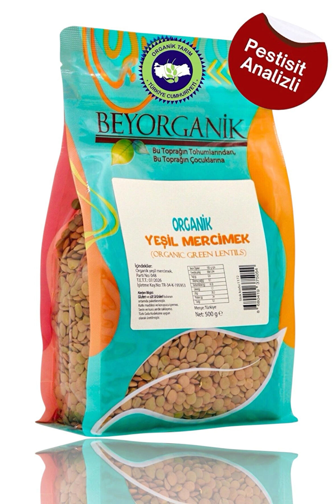 Organik Yeşil Mercimek 500gr (PESTİSİT VE AFLATOKSİN ANALİZLİ)