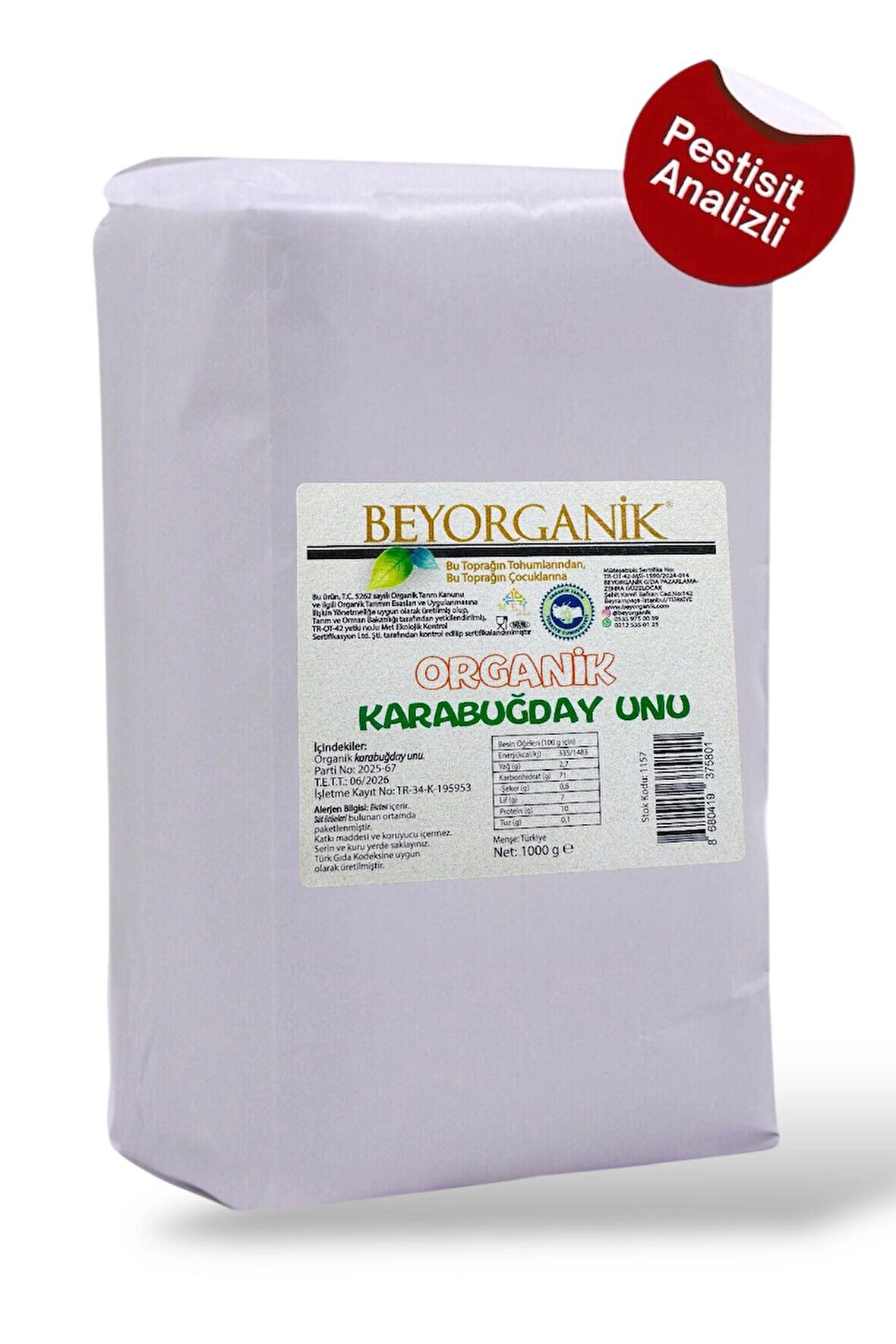 ORGANİK Karabuğday Unu 1000gr (PESTİSİT ve AFLATOKSİN ANALİZLİ)