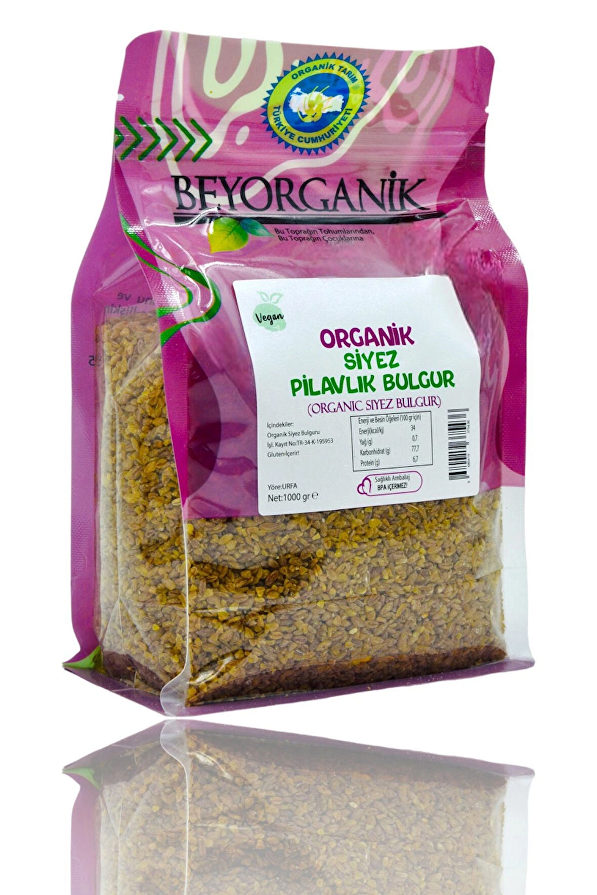 ORGANİK Siyez Pilavlık Bulgur 500gr (PESTİSİT ve AFLATOKSİN ANALİZLİ)