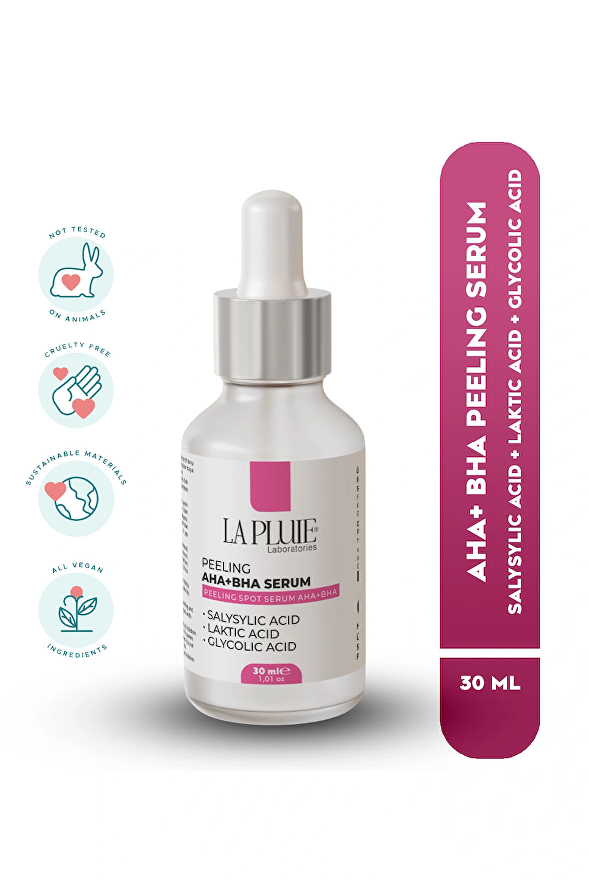 AHA+BHA PEELİNG SERUM 30ML SALYSYLIC ACID + LAKTIC ACID + GLYCOLIC ACID
