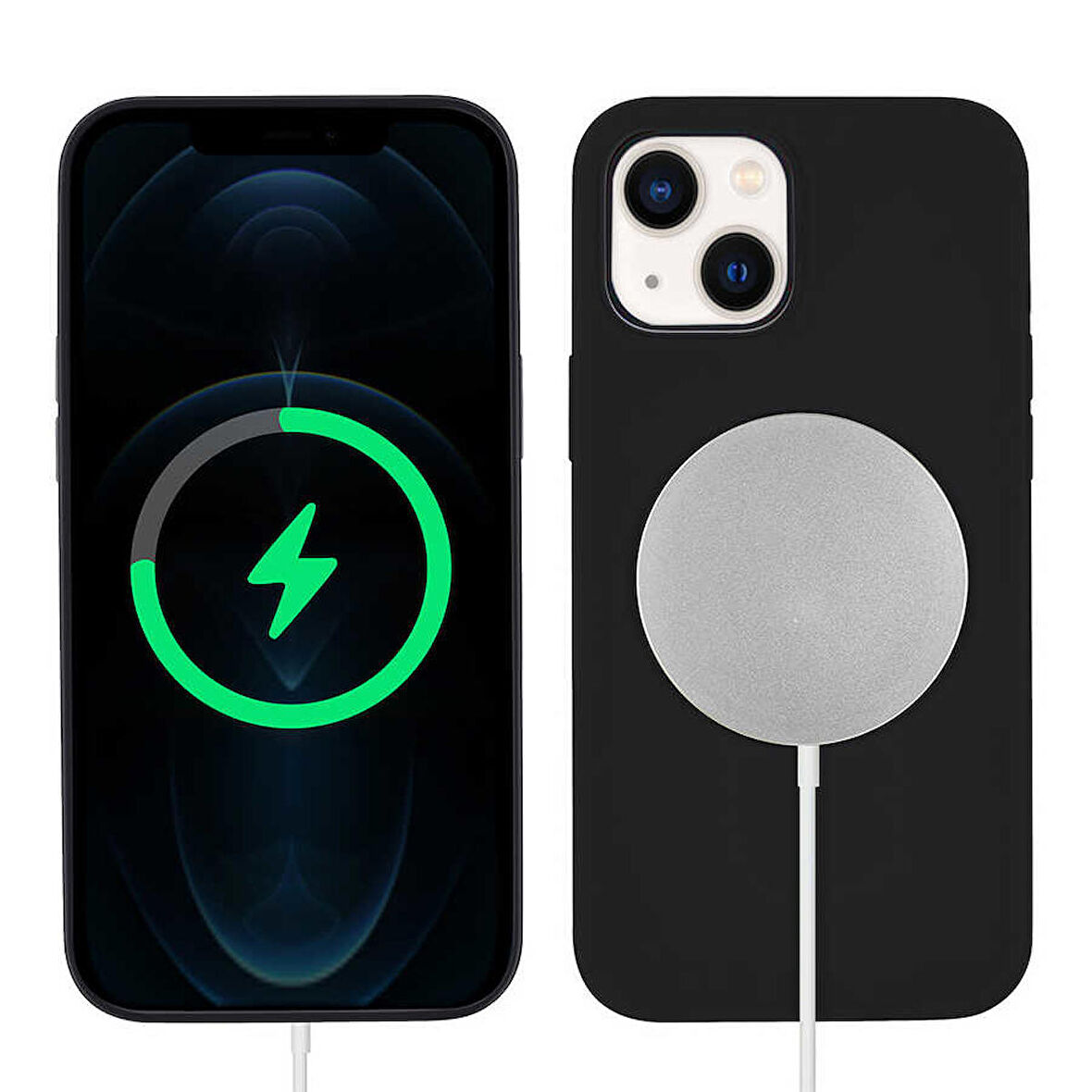 iPhone 13 Uyumlu Zore Silksafe Wireless Kapak-Siyah