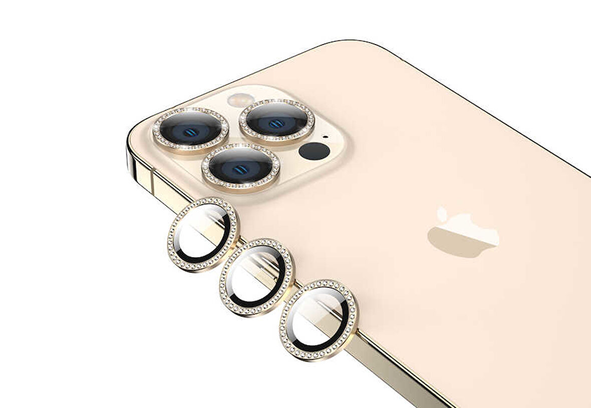iPhone 13 Pro Max Uyumlu Zore CL-06 Kamera Koruyucu-Gold