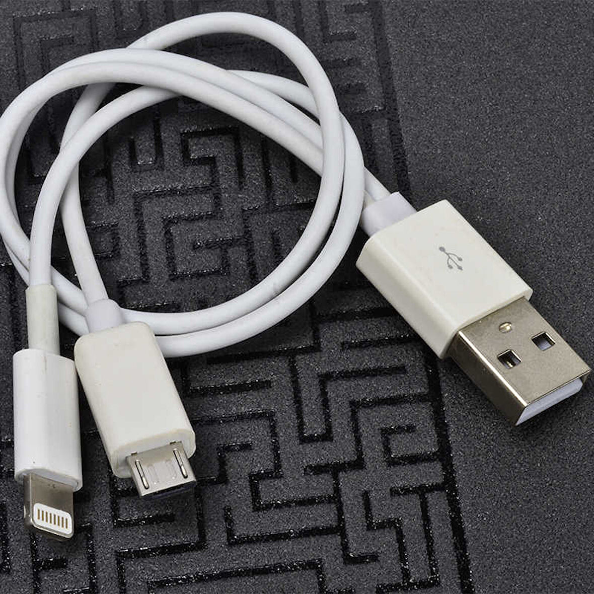 Beyaz Çiftli Lightning-Micro Kısa Usb Kablo-Zore