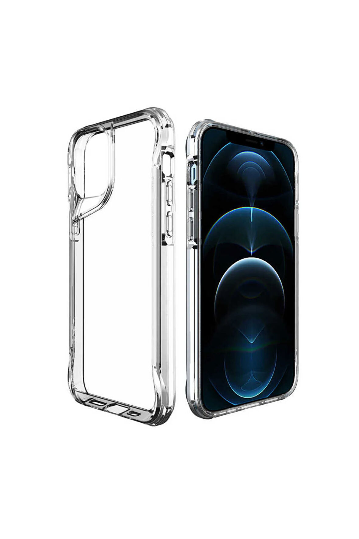Apple iPhone 12 Pro Max Kılıf Eğimli Kamera Dizayn Sert Şeffaf Silikon