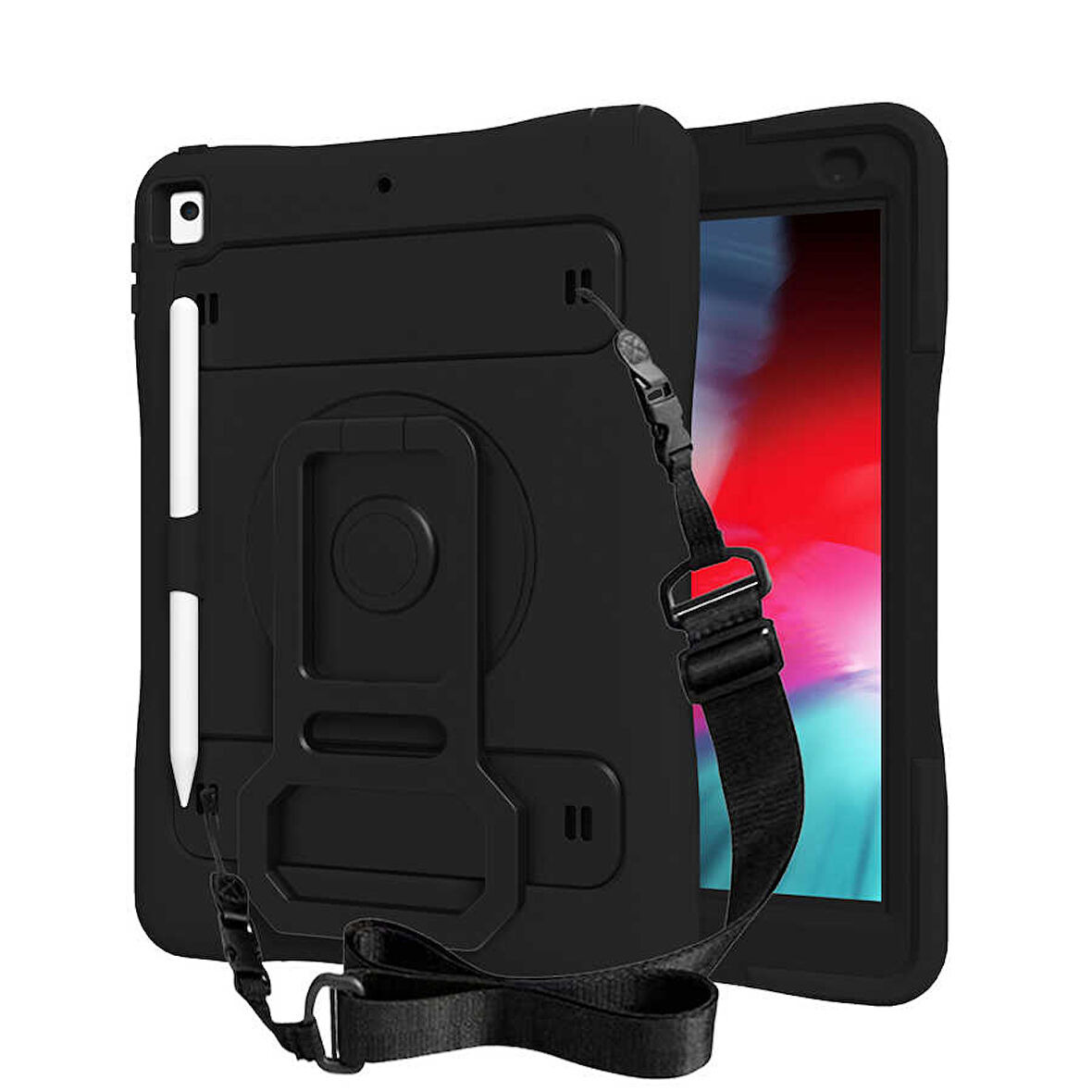 iPad 10.2 (8.Nesil) ​MKST Yeni Nesil Kalem Bölmeli Defender Tablet Silikon - Siyah