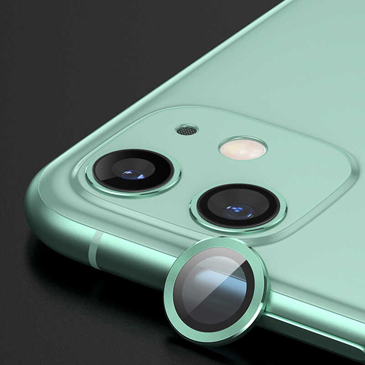 iPhone 12 Mini Uyumlu Ensueno CL-07 Kamera Lens Koruyucu-Açık Yeşil