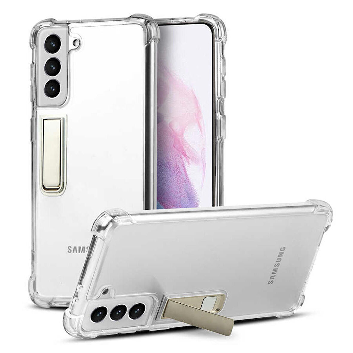 Galaxy S21 Uyumlu Zore Standlı Süper Silikon Kapak-Renksiz