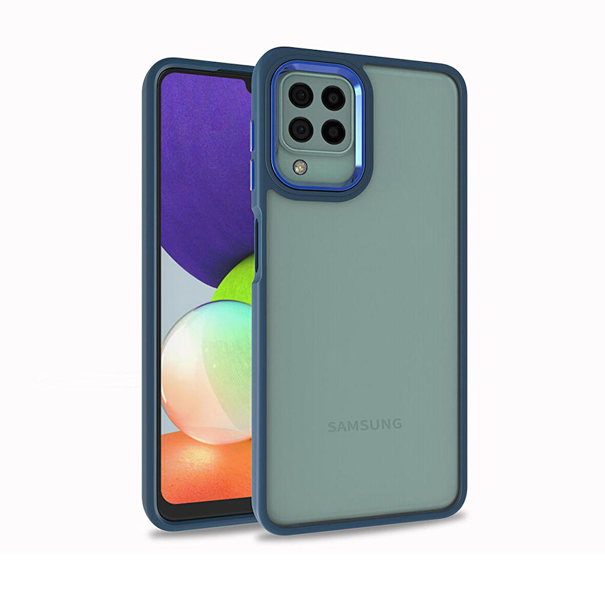 Galaxy M22 Uyumlu Zore Flora Kapak-Mavi