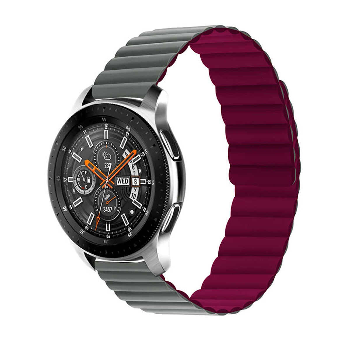 Gear S3 Uyumlu KRD-52 Zore Kordon-Gri-Kırmızı