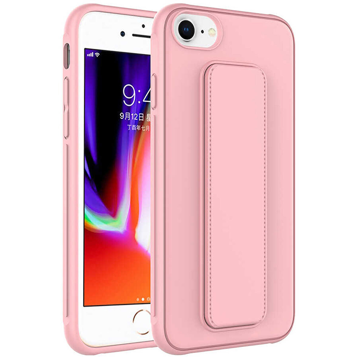 Apple iPhone 8 Kılıf Zore Qstand Kapak-Pembe