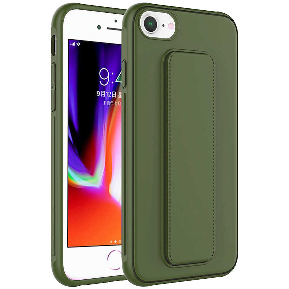iPhone SE 2022 Uyumlu Zore Qstand Kılıf-Koyu Yeşil