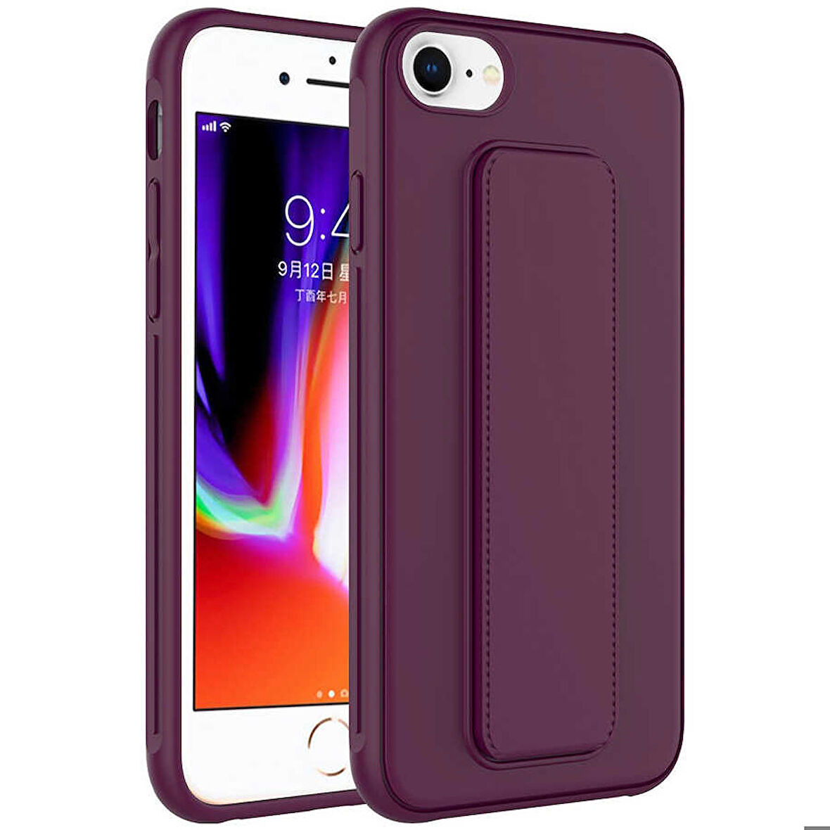 iPhone 8 Uyumlu Zore Qstand Kapak-Mürdüm