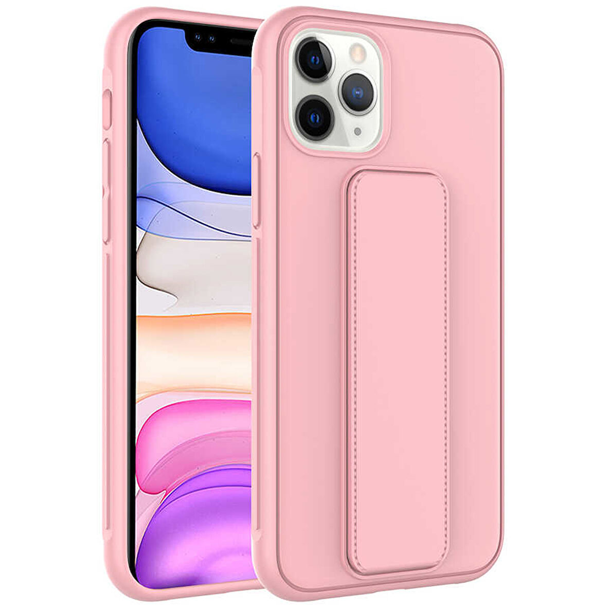 iPhone 11 Pro Max Uyumlu Zore Qstand Kılıf-Pembe