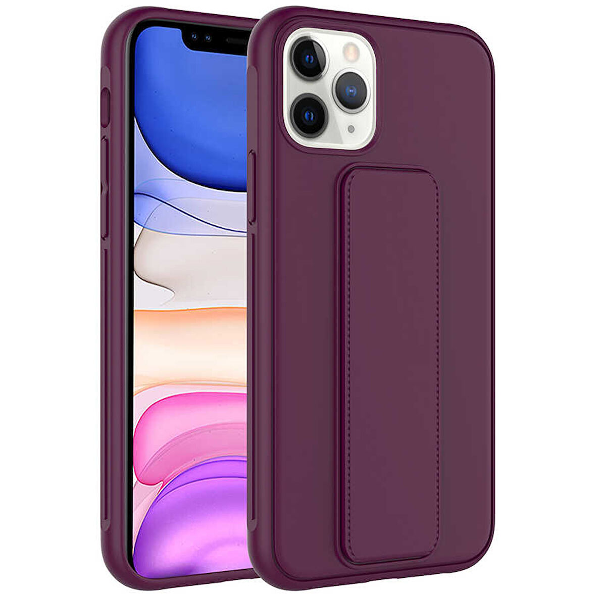 iPhone 11 Pro Max Uyumlu Zore Qstand Kılıf-Mürdüm
