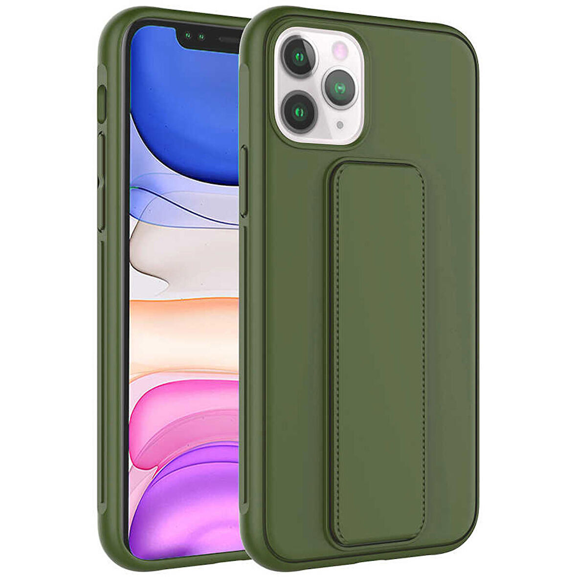 iPhone 11 Pro Uyumlu Zore Qstand Kapak-Koyu Yeşil