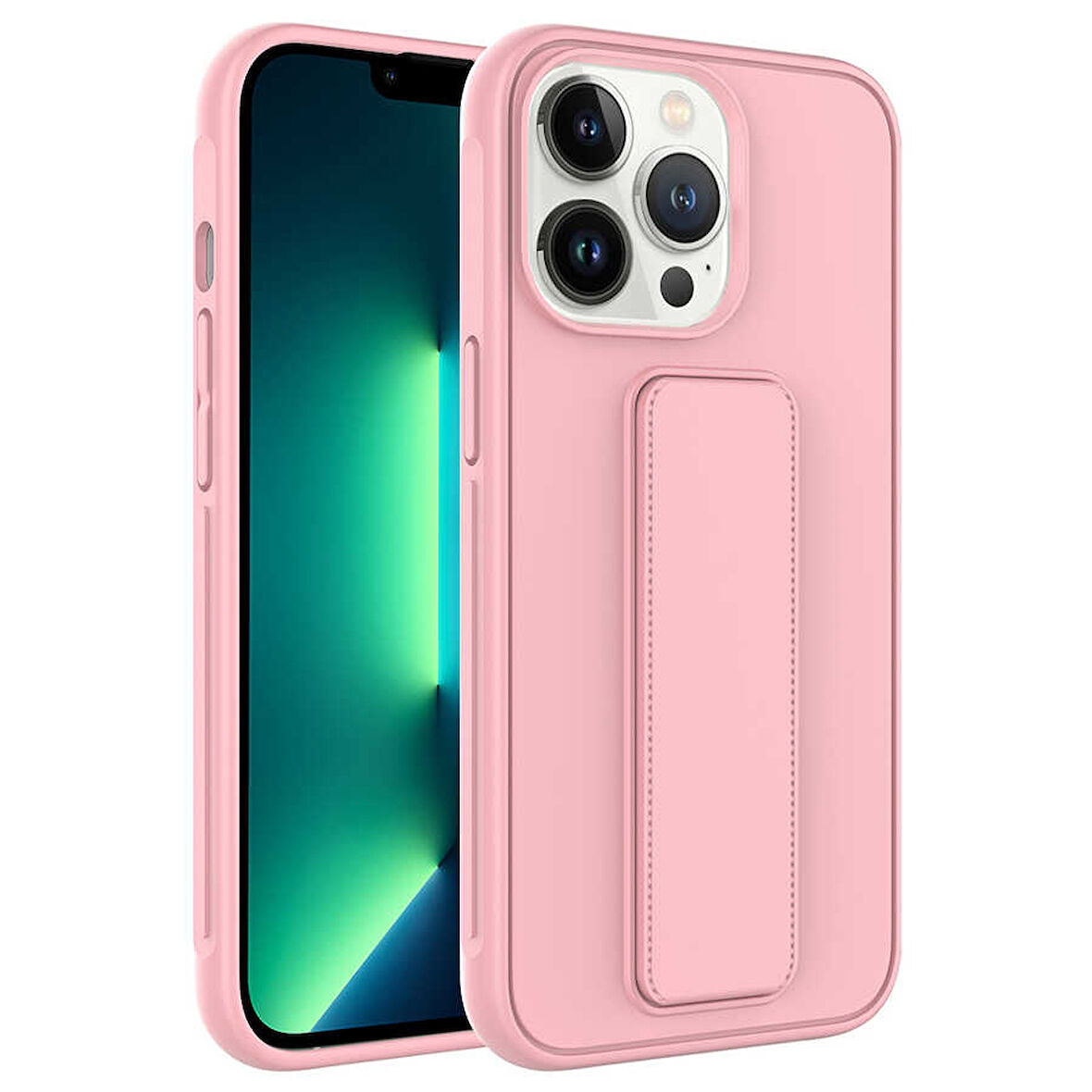 Apple iPhone 13 Pro Kılıf Zore Qstand Kapak-Pembe