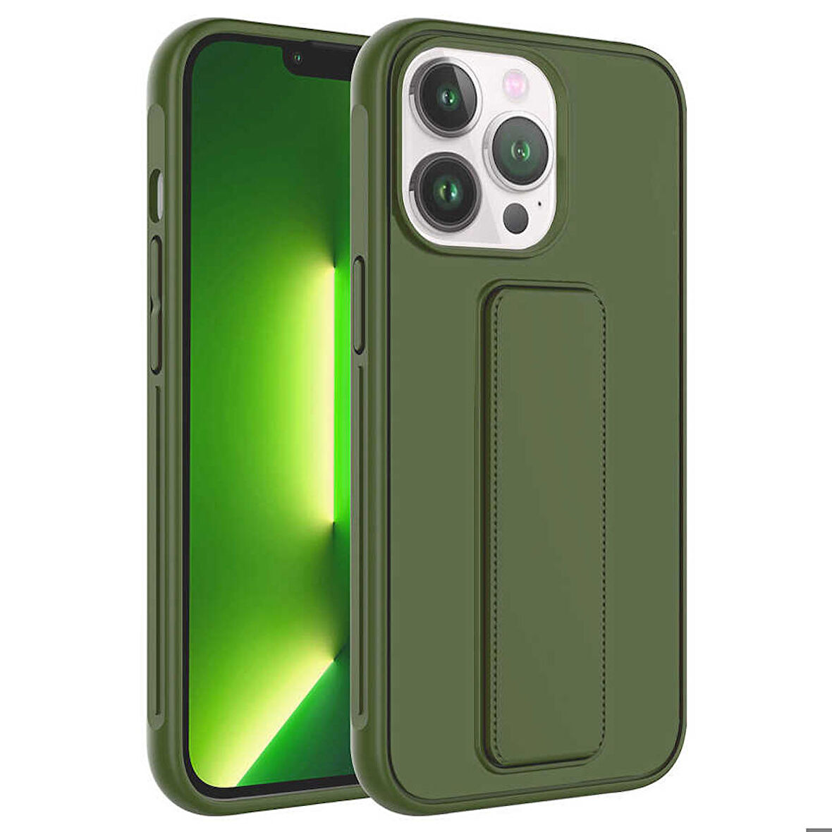 iPhone 13 Pro Max Uyumlu Zore Qstand Kapak-Koyu Yeşil