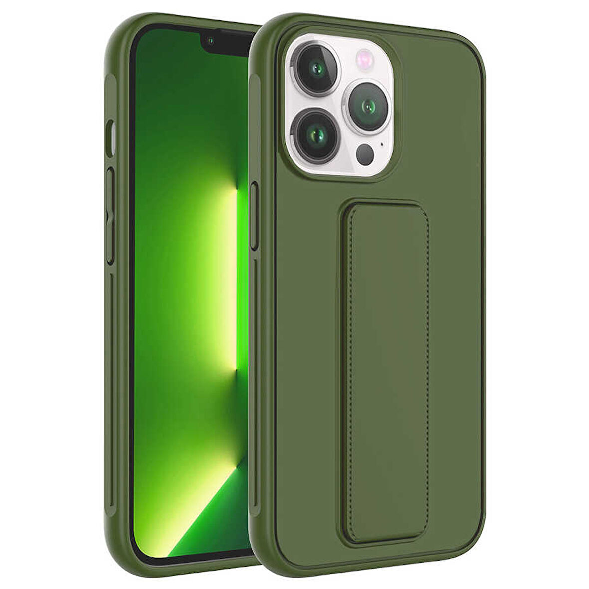 iPhone 13 Pro Max Uyumlu Zore Qstand Kılıf-Koyu Yeşil