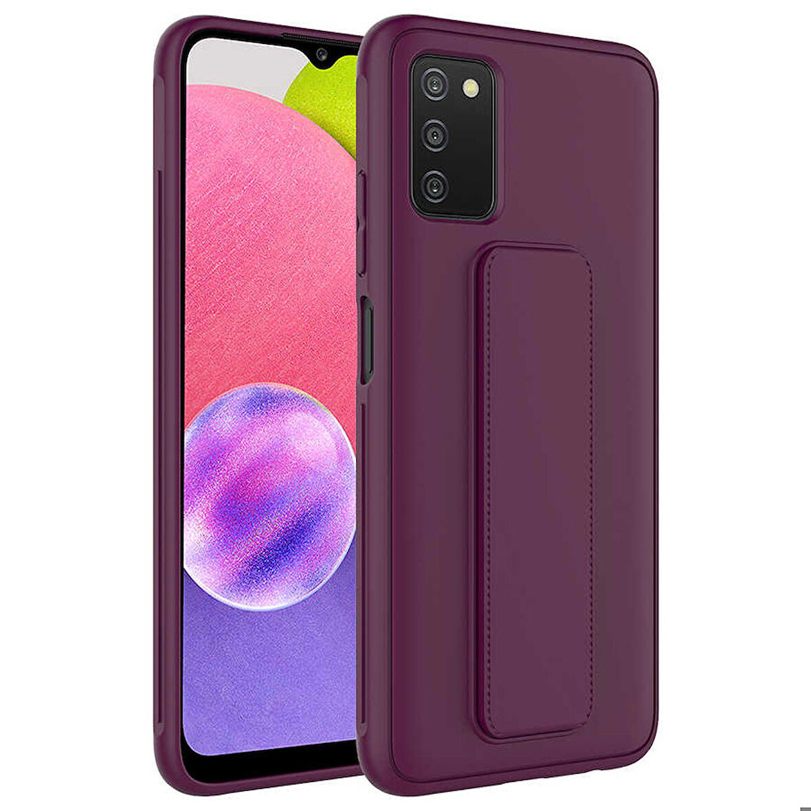 Galaxy A03S Uyumlu Zore Qstand Kapak-Mürdüm
