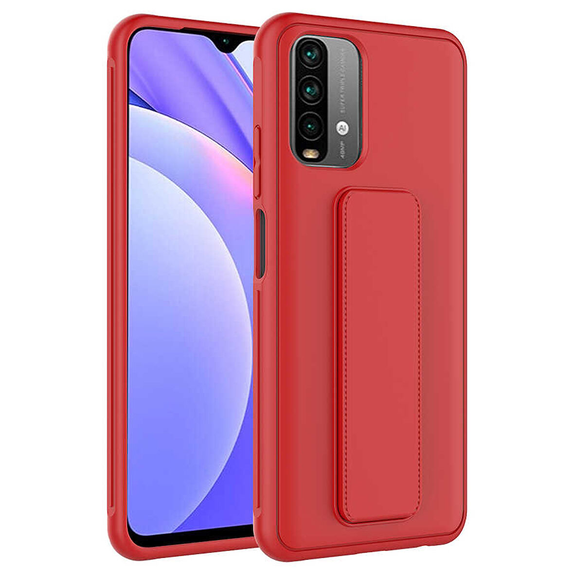 Xiaomi Redmi Note 10 Kılıf Zore Qstand Kapak-Kırmızı